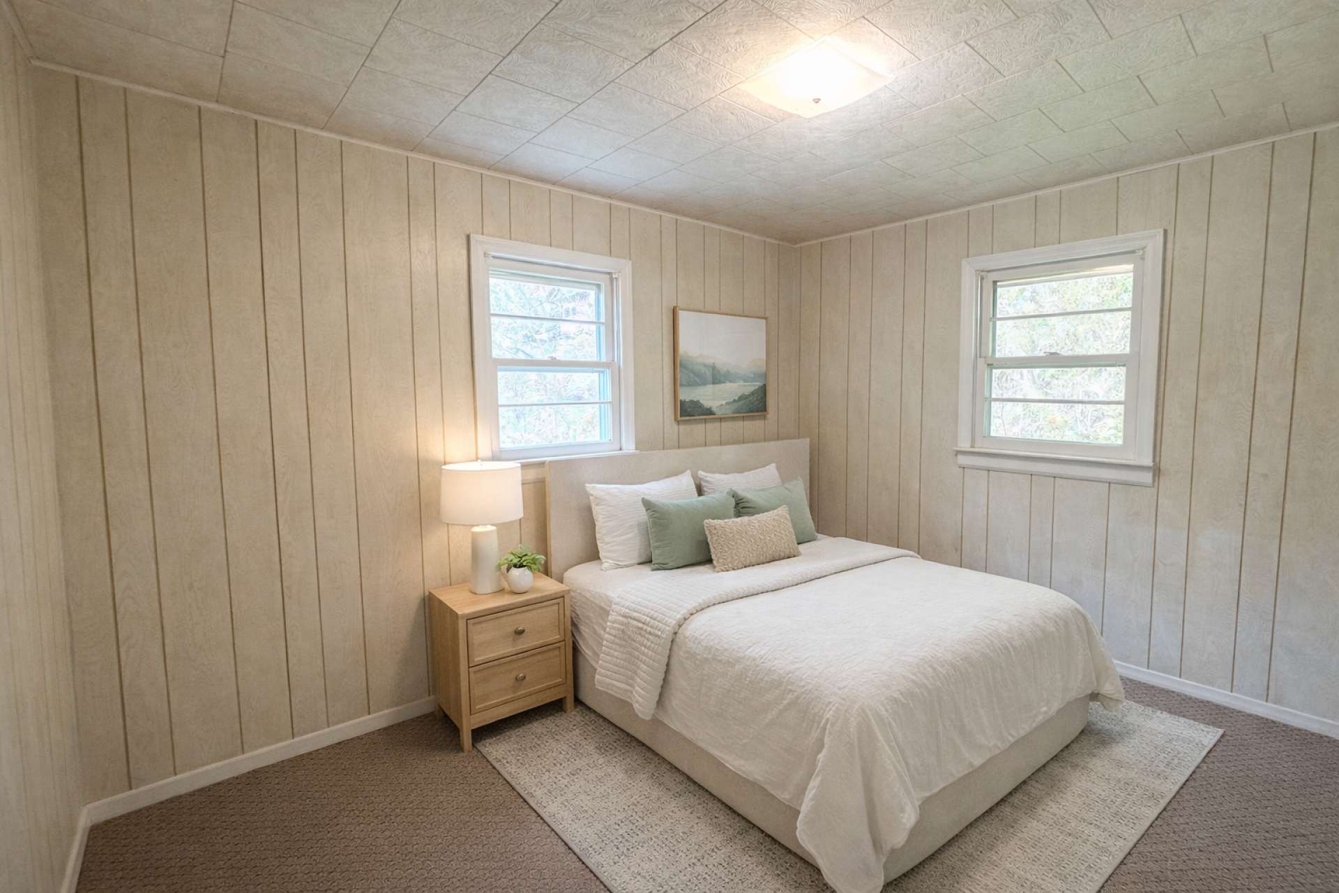 Another virtual-generated photo showing how cozy this bedroom can be with minimal updates.