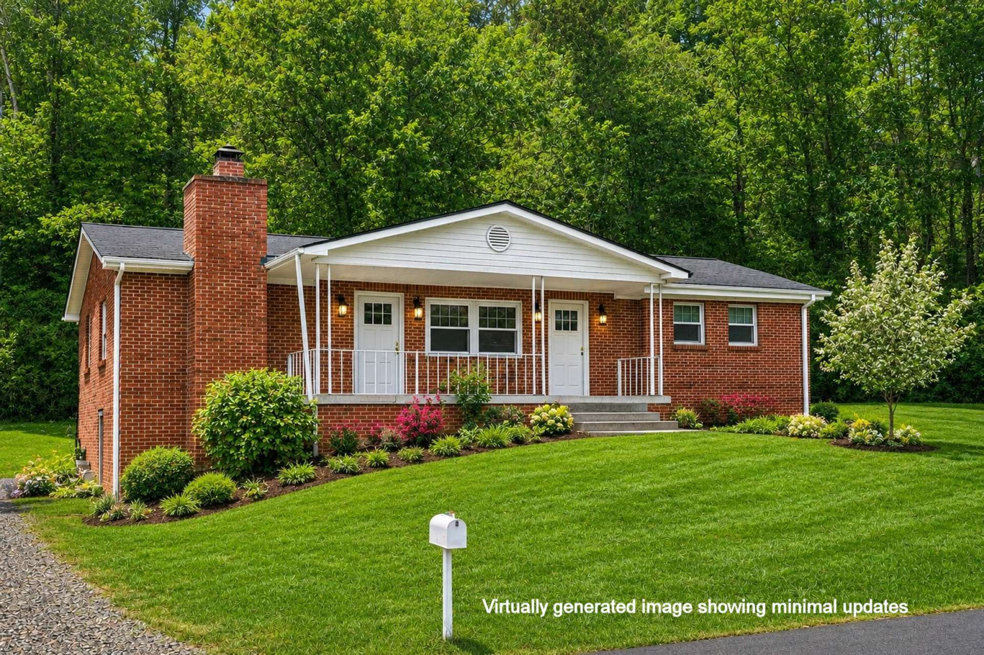 This virtual-generated image shows the home with minimal updates to freshen the exterior.