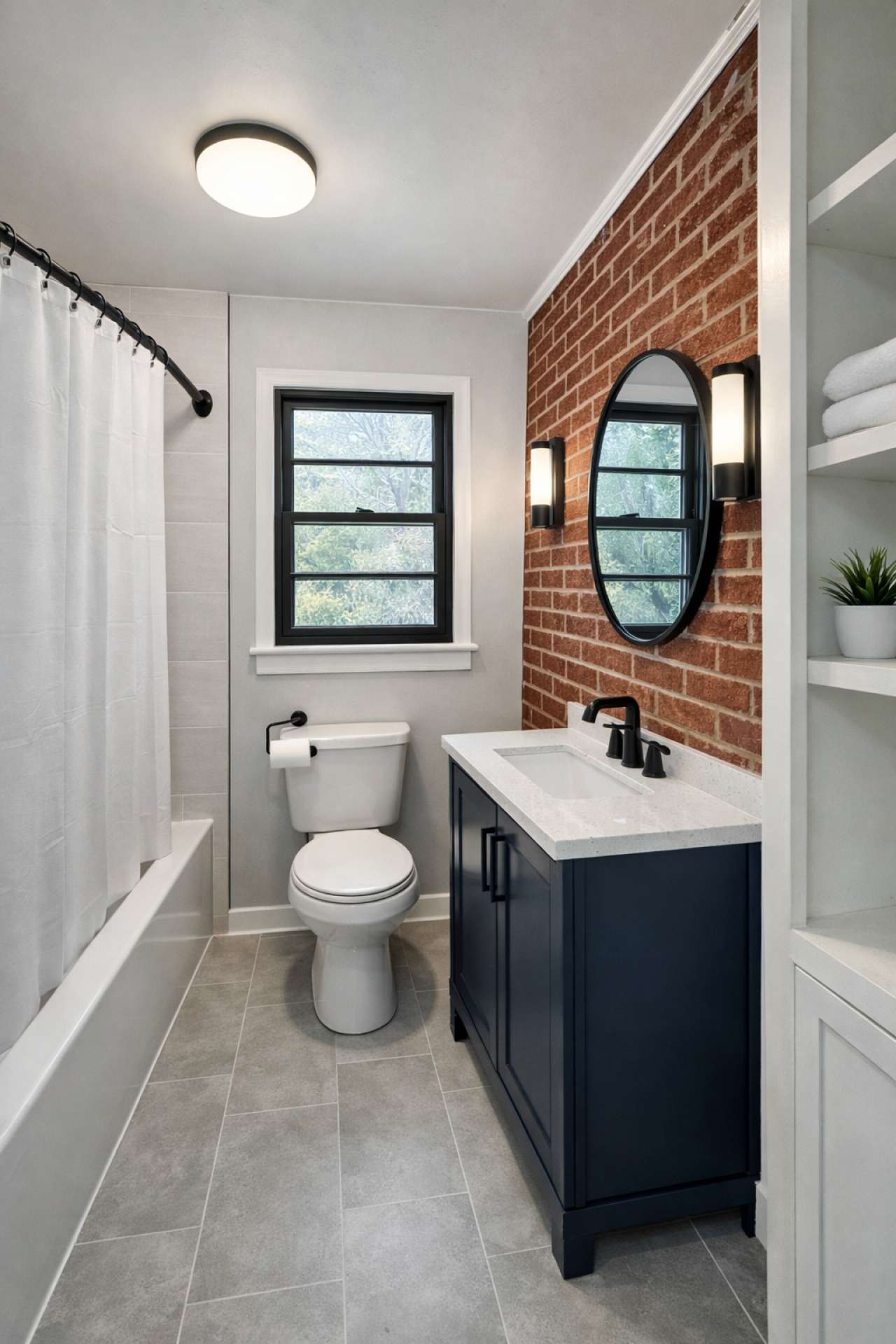 Just look at how charming this bathroom can be with a few updates in this virtual-generated photo.