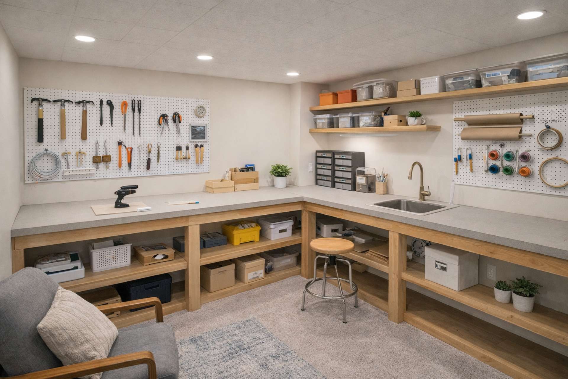 This virtual-generated photo shows what this space could look like as a workshop or studio space.
