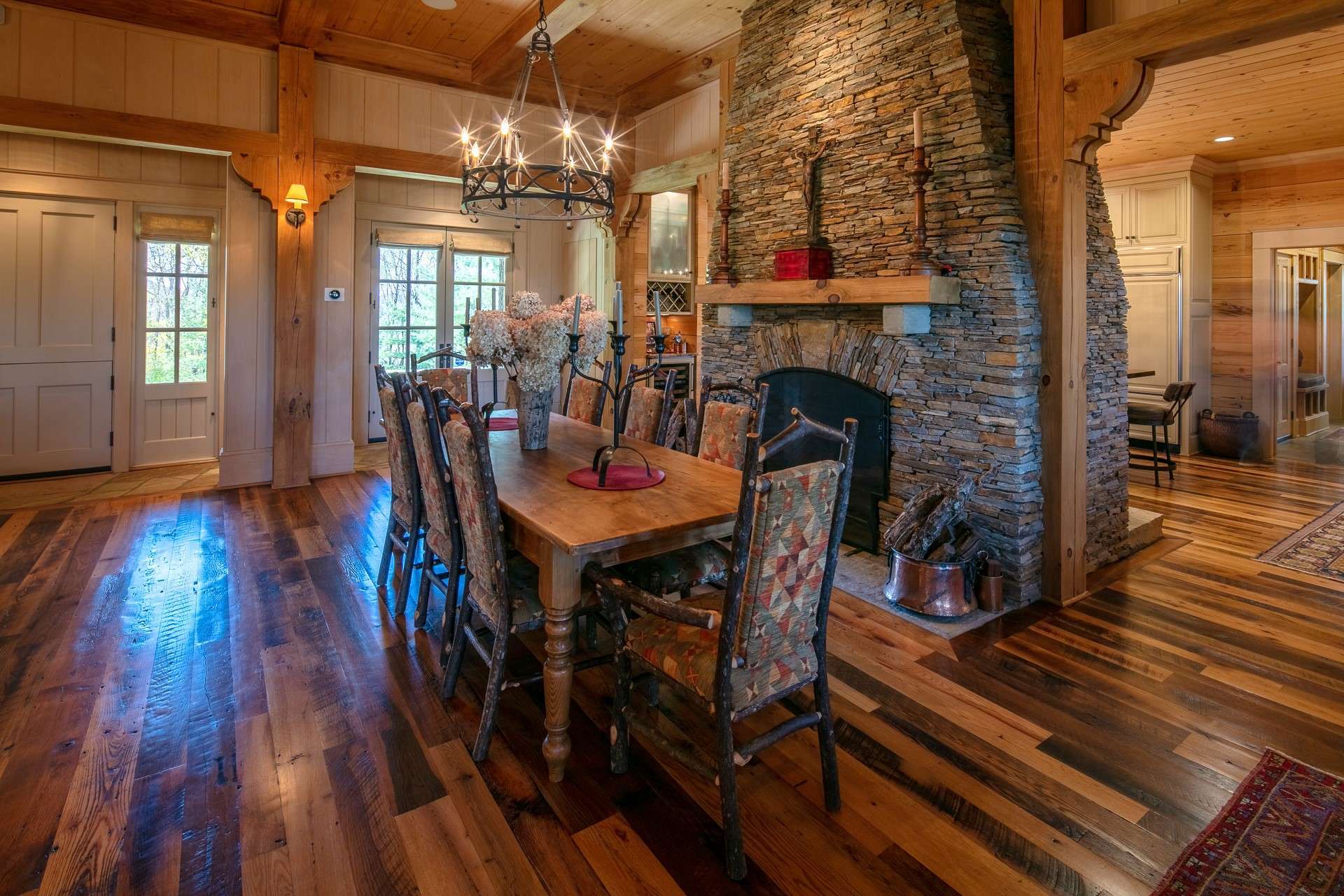 There are plenty of areas for both formal and casual dining.  The great room offers formal dining by the fireplace as well as a nook featuring a unique vaulted ceiling.