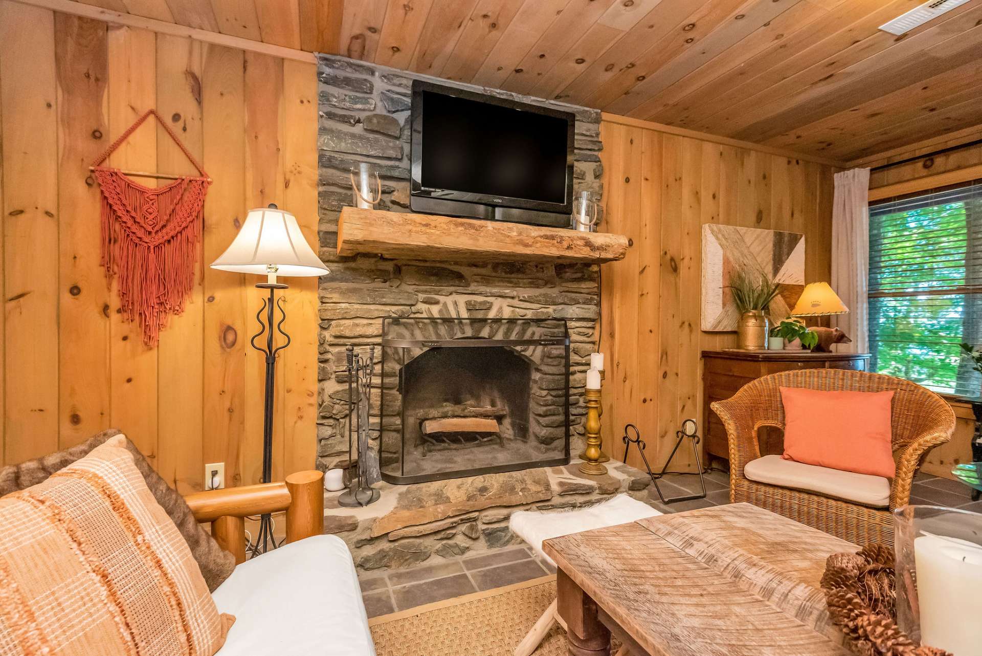 A second stone wood burning fireplace will knock off the chill and set the mood.