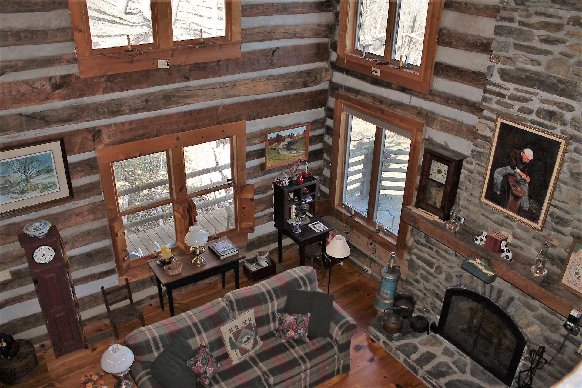 The view of the great room from the upper level showcases the majesty of this home.