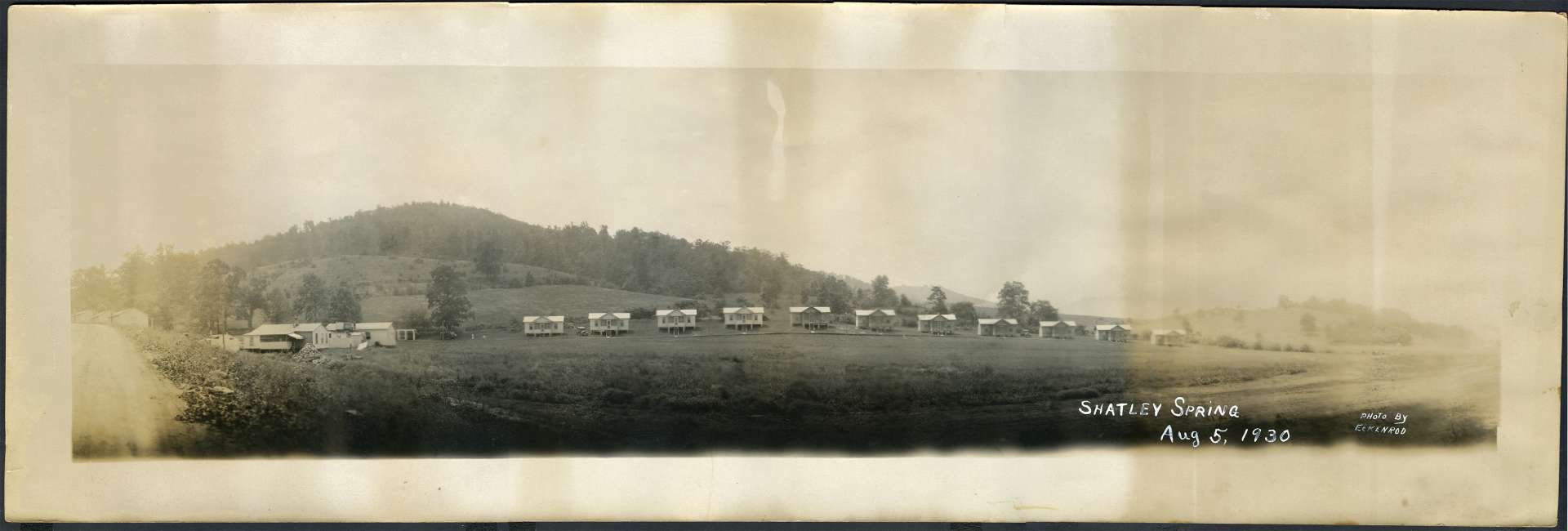 Vintage panoramic photo inscribed "Shatley Springs, Aug 5,1930. Photo By Eckenrod." Photograph was possibly made by Walter B. Eckenrod.