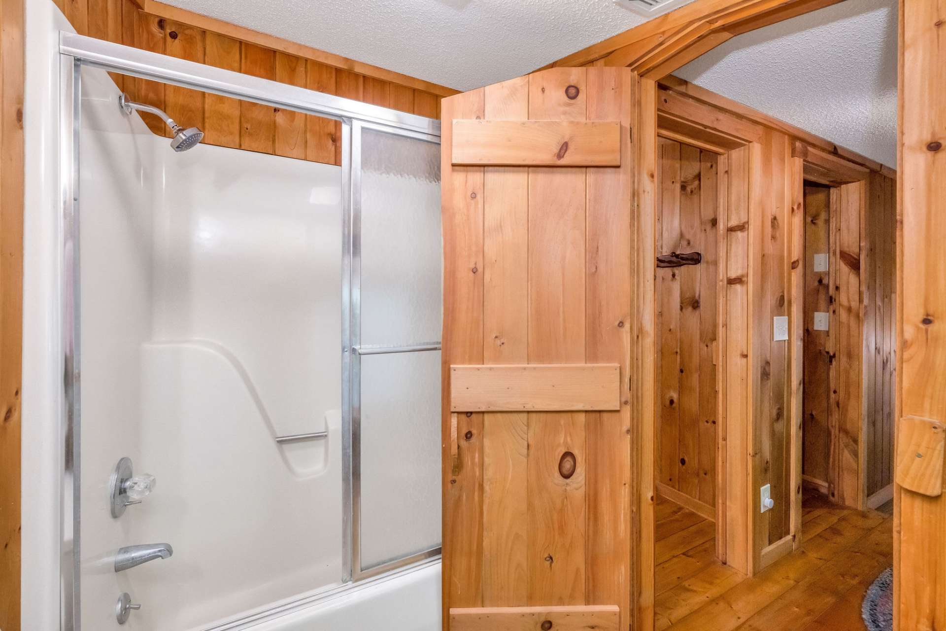 This bath offers a tub/shower combo.