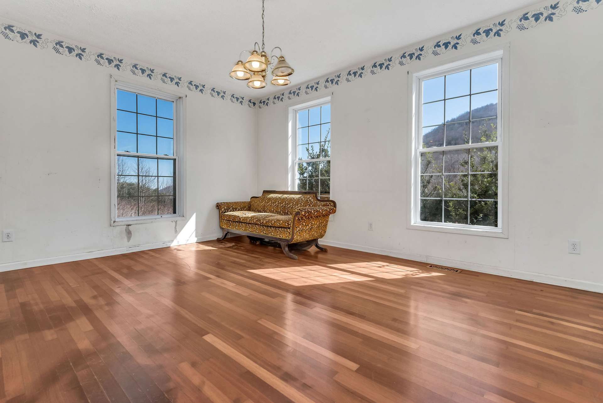 Mountain tops and natural light streaming through every window.