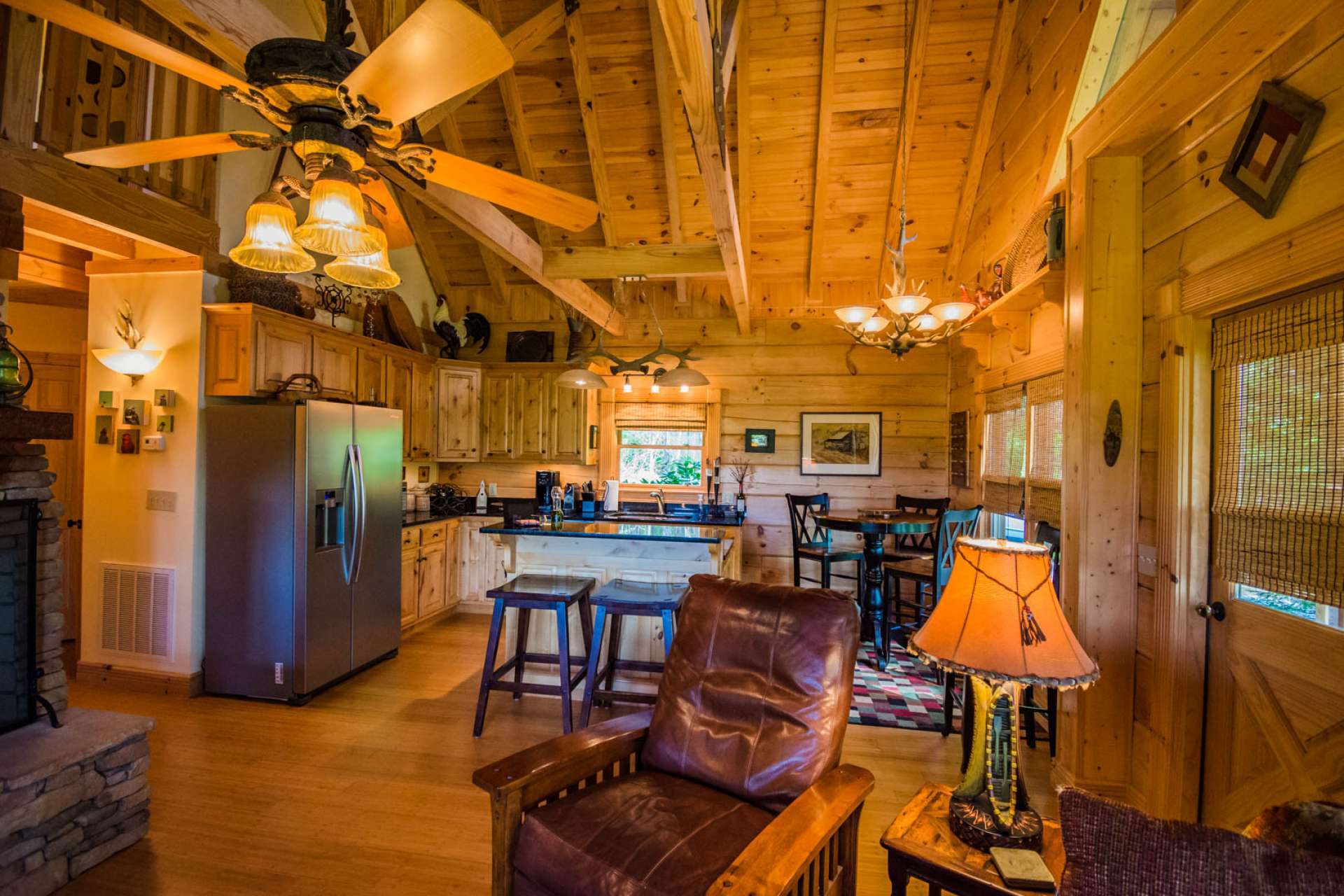 The open floor plan keeps the living area open to the kitchen and dining areas.