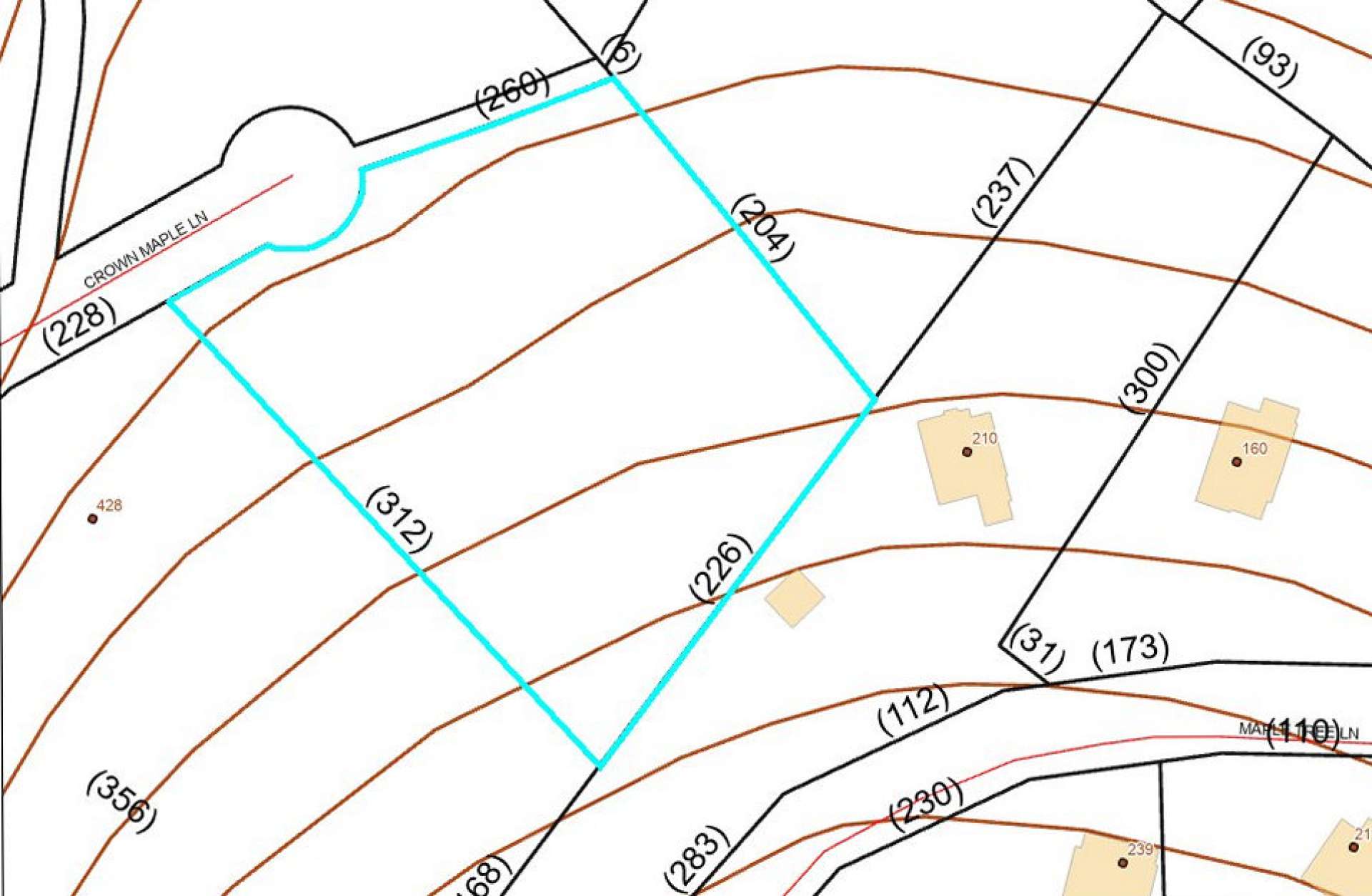 County GIS Topography of the Land shows a gradual slope for ease of construction