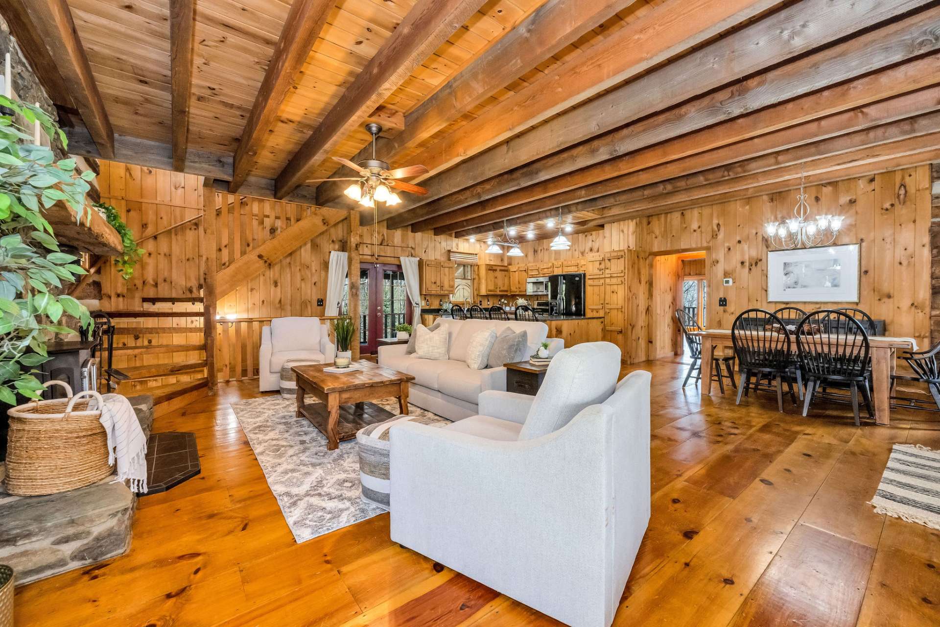The great room was thoughtfully designed for gathering with loved ones in the heart of the Blue Ridge Mountains.