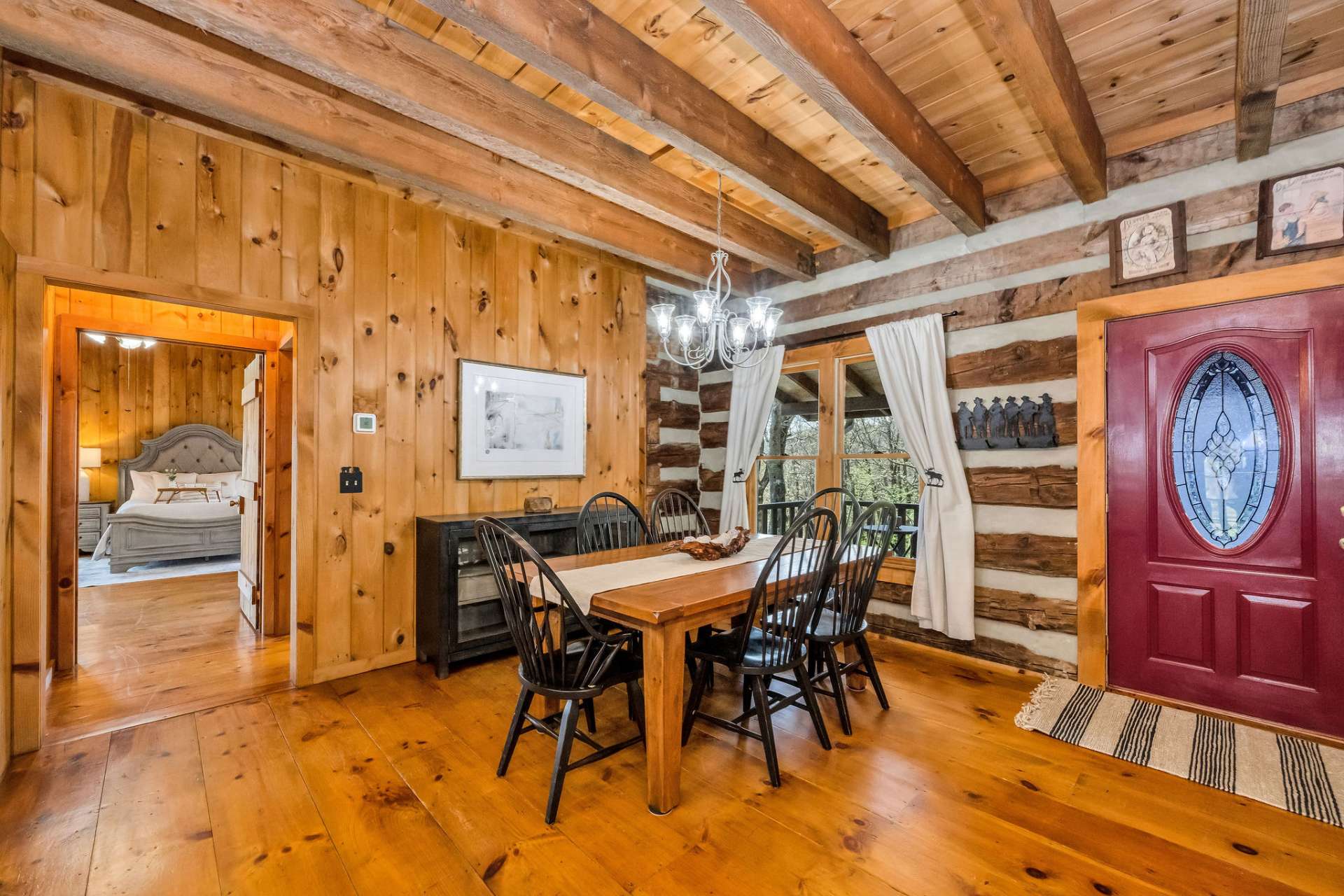 The dining area can accommodate a large family gathering.