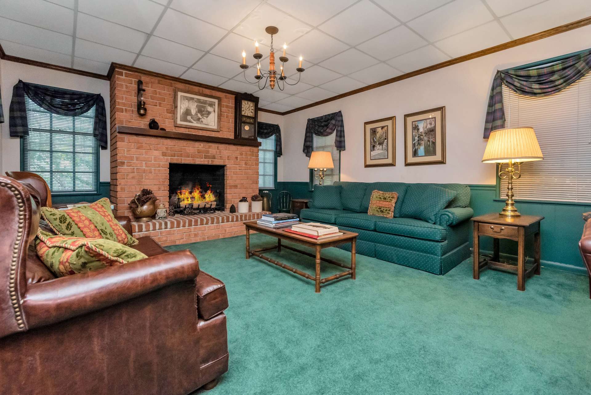 Third fireplace in the lower level living area.