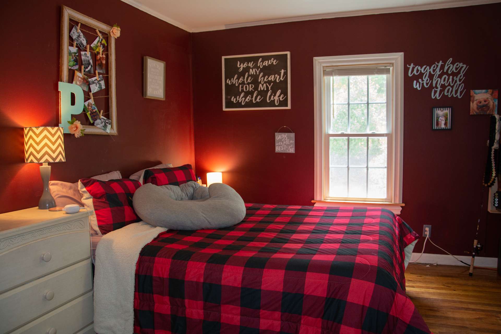 The bedrooms also feature wood floors.