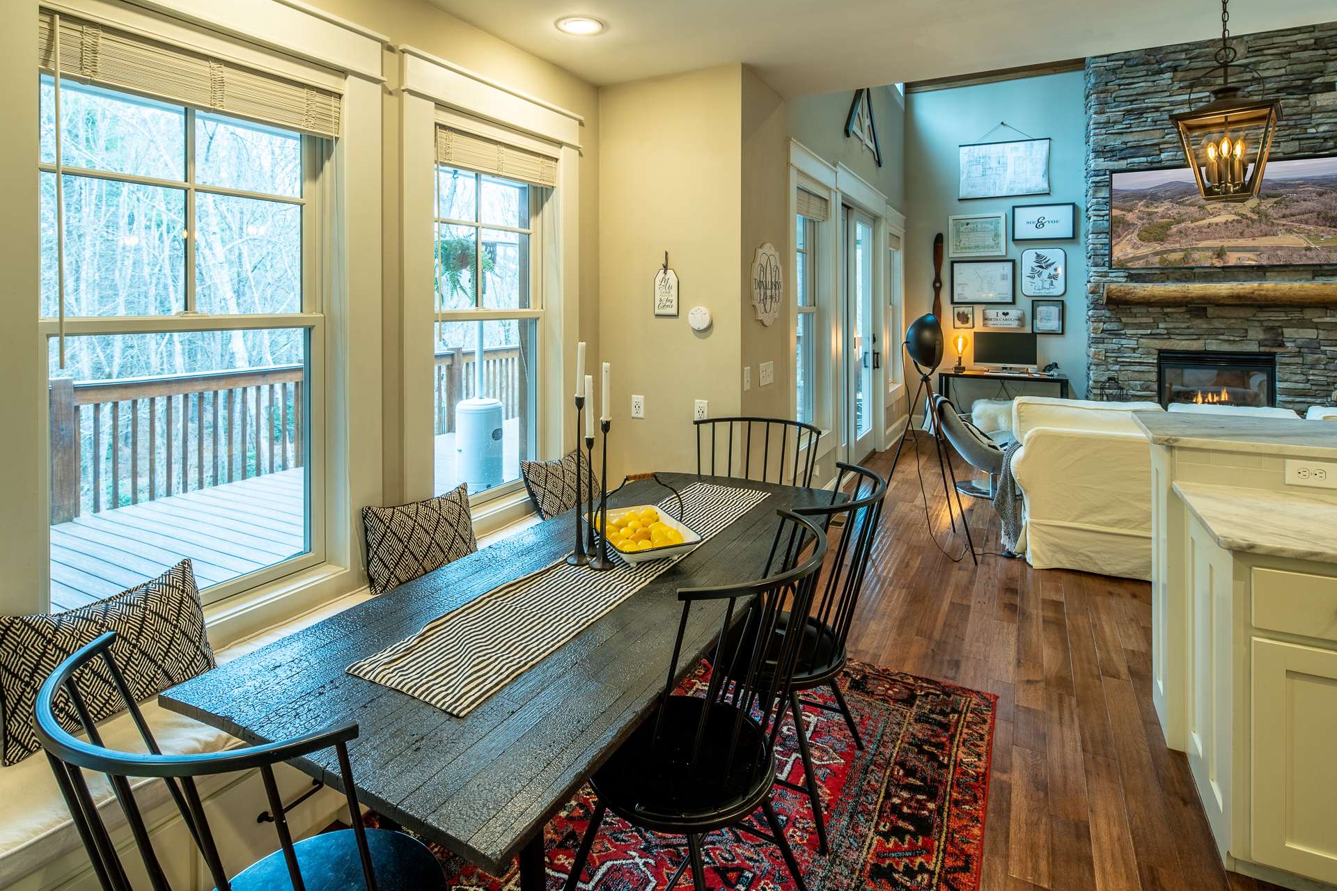 A lovely window seat allows you to enjoy the outdoors while reading your favorite book or use as seating for informal dining.