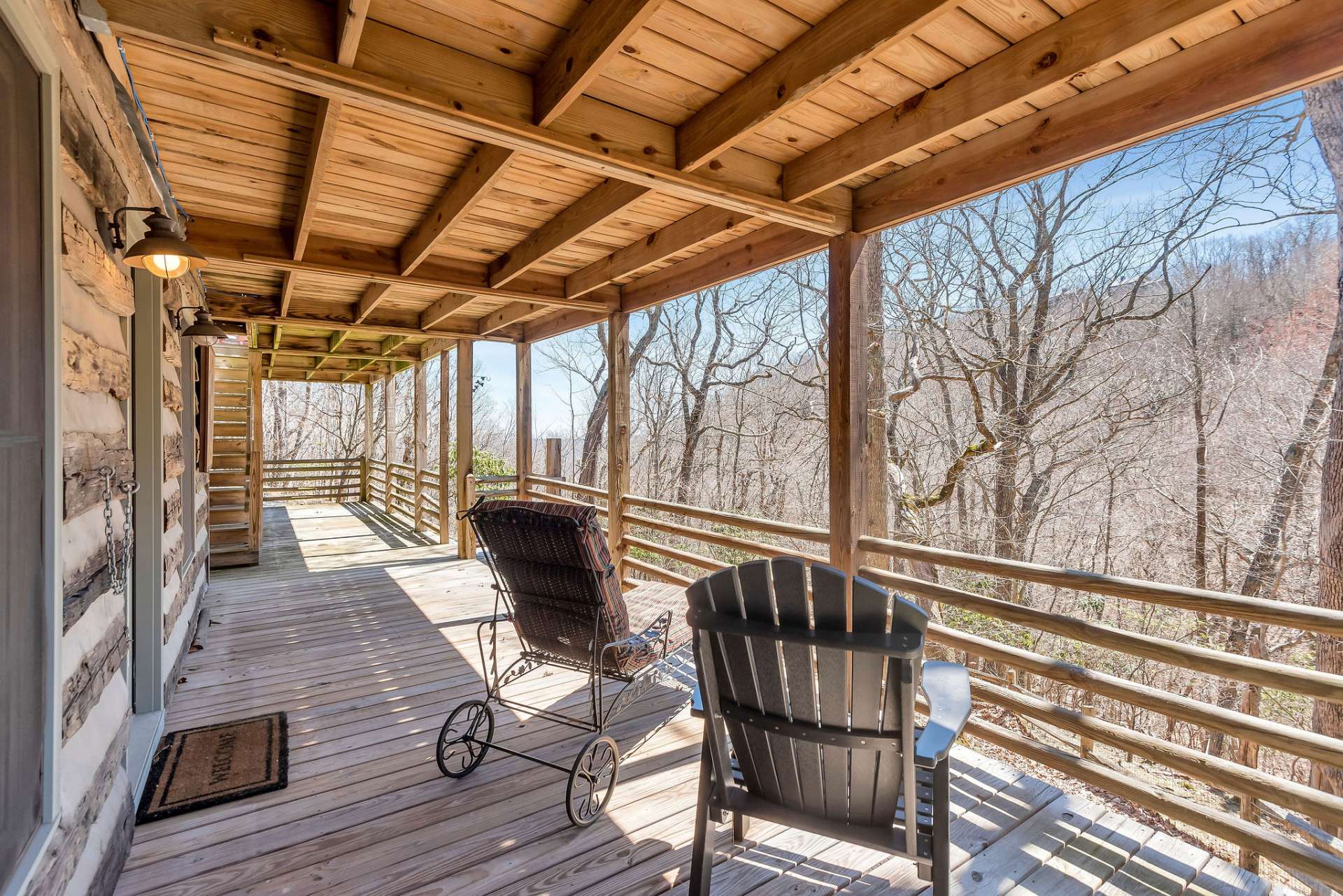 From the lower level porch you can keep an eye on your furry friends down below in the fenced in area.