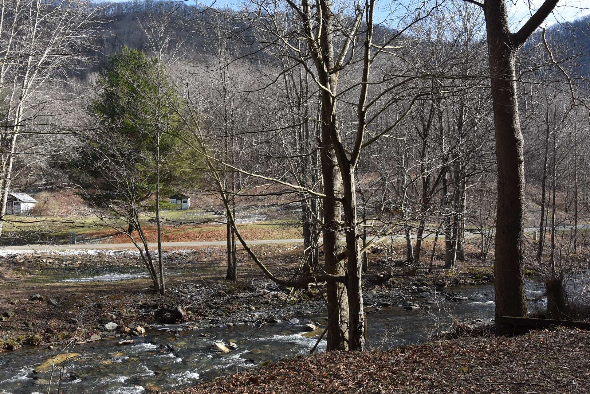 The site overlooks the creek. Imagine relaxing on the porch with the sounds of the creek. Three Top creek is a hatchery supported trout stream.