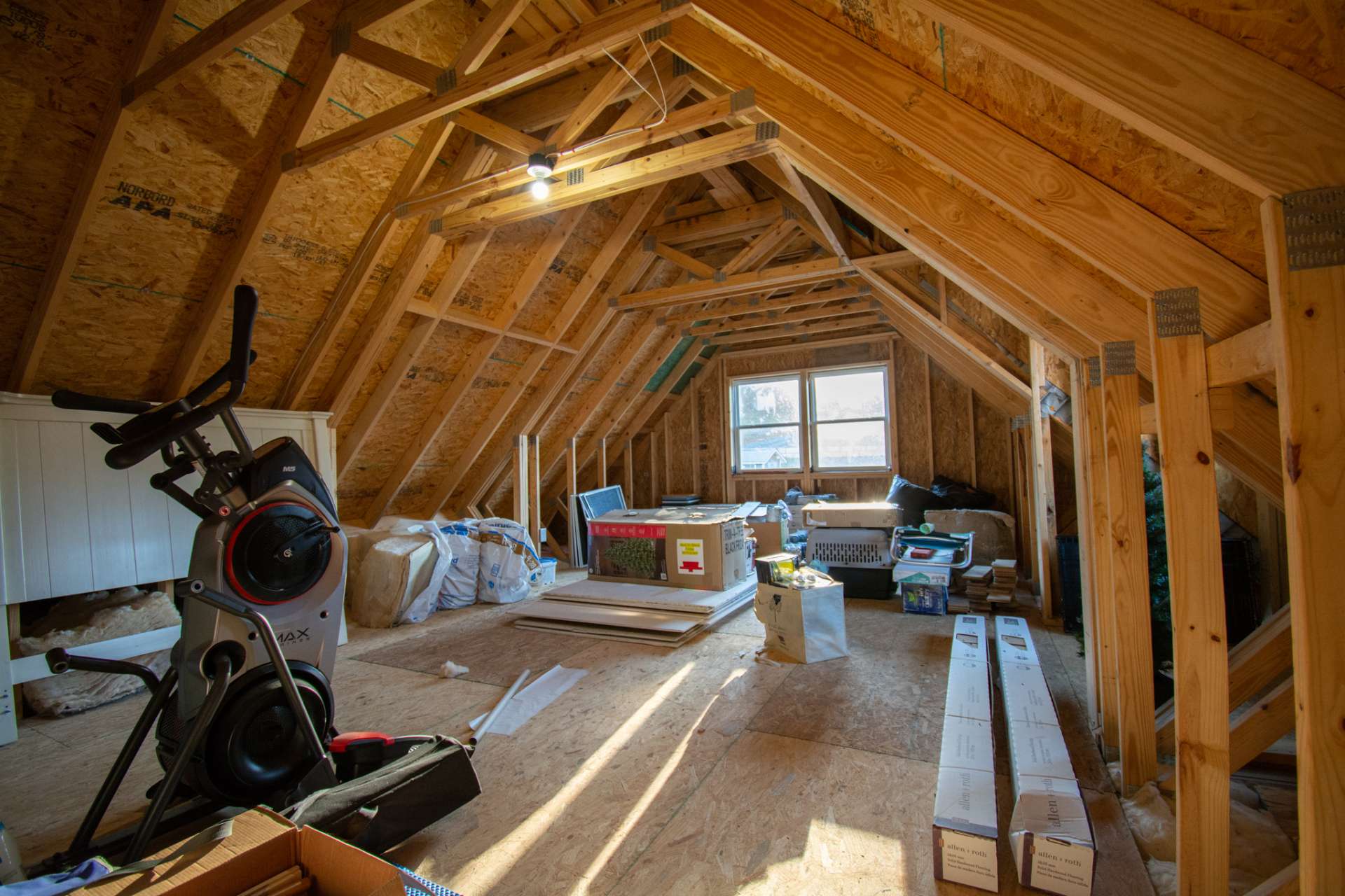 Space above garage that can be used for storage or finish out for living space.