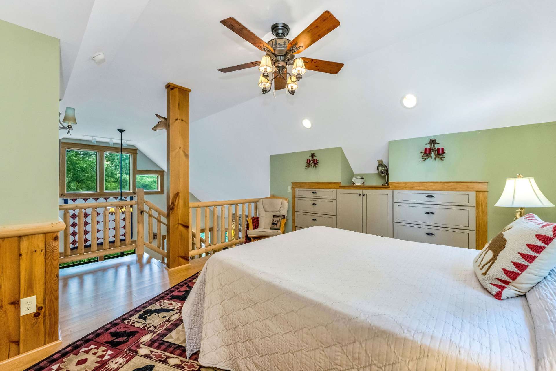 Loft area set up as a bedroom.