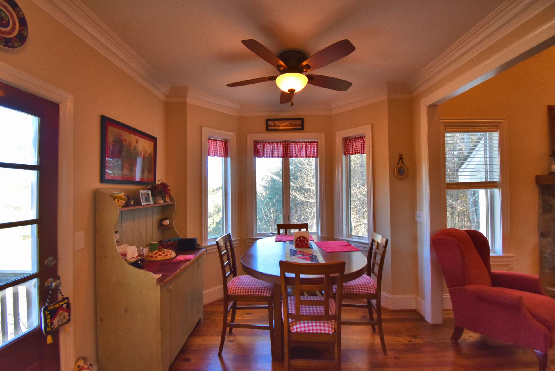Other features include crown molding and a large bay window in the dining area enabling enjoyment of the outdoors while dining.