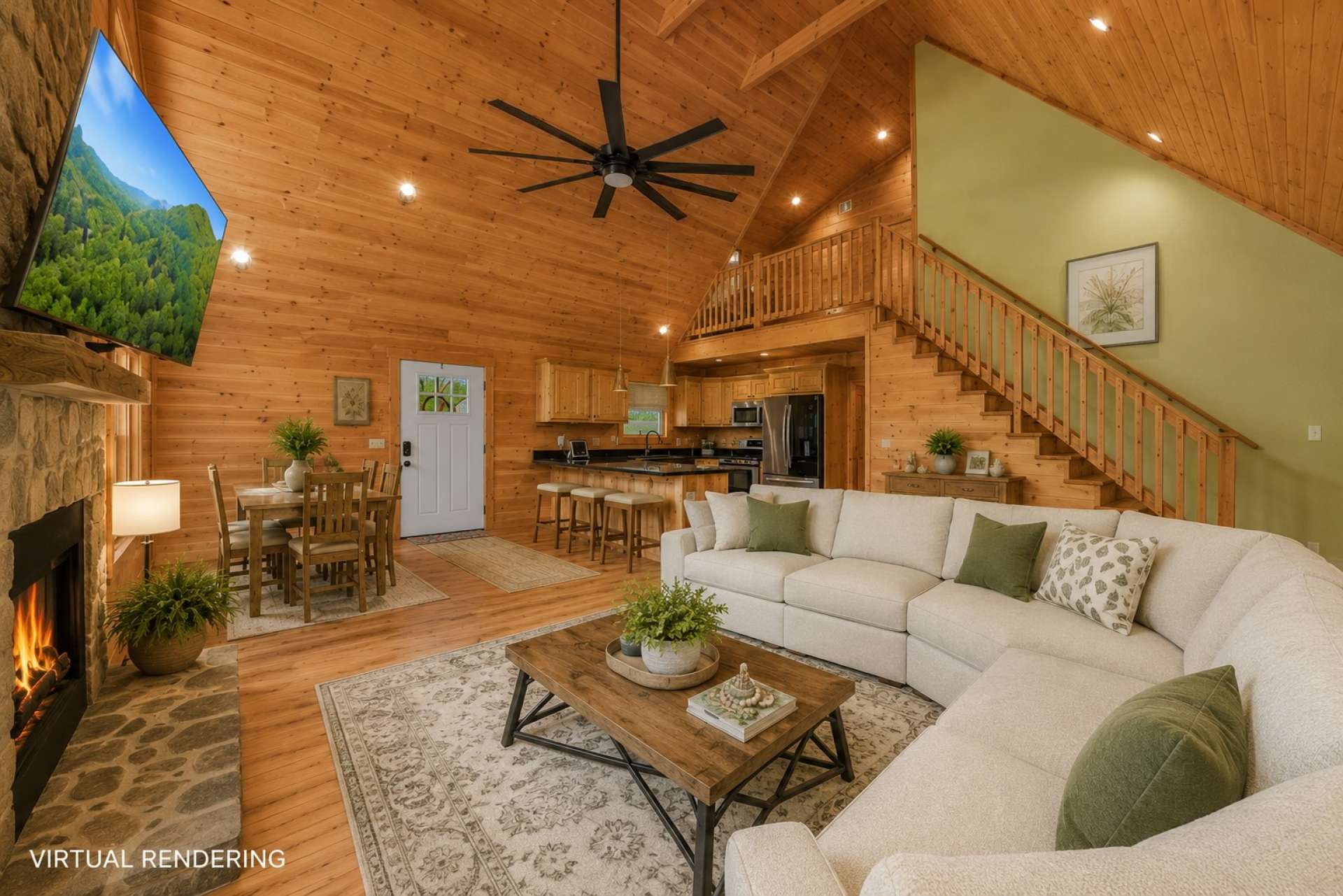 This virtually generated image gives you an idea of how charming and inviting the living area is.