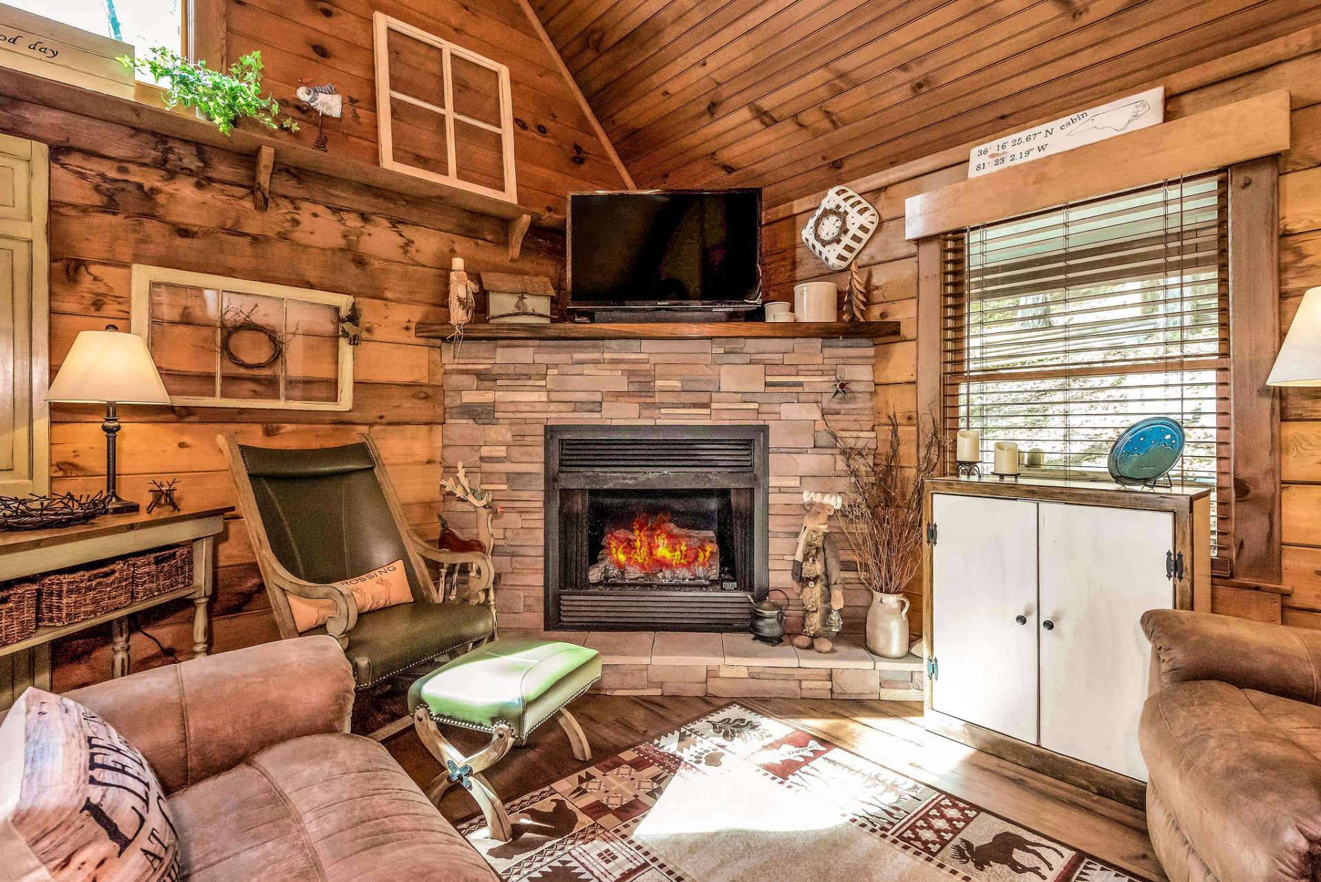 Gas fireplace centers the family room.