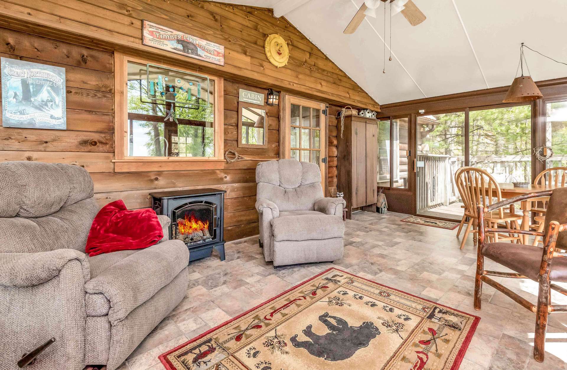 Gas Fireplace warms the sunroom!