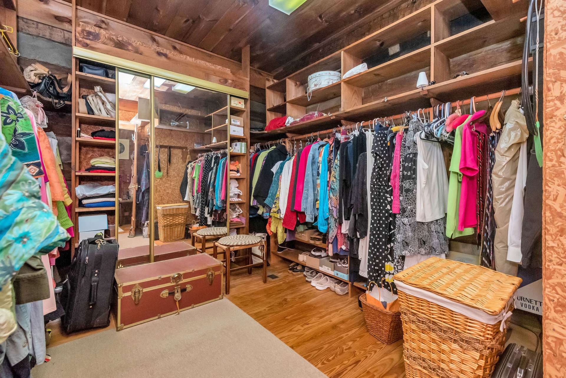 This sizable master closet is uncommon for a mountain cabin.