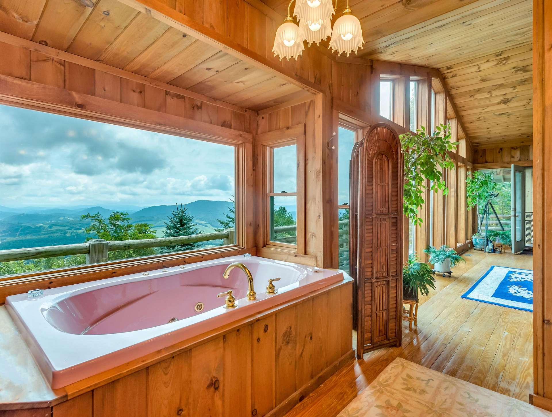 Your cares will float by like the clouds while soaking in this tub.