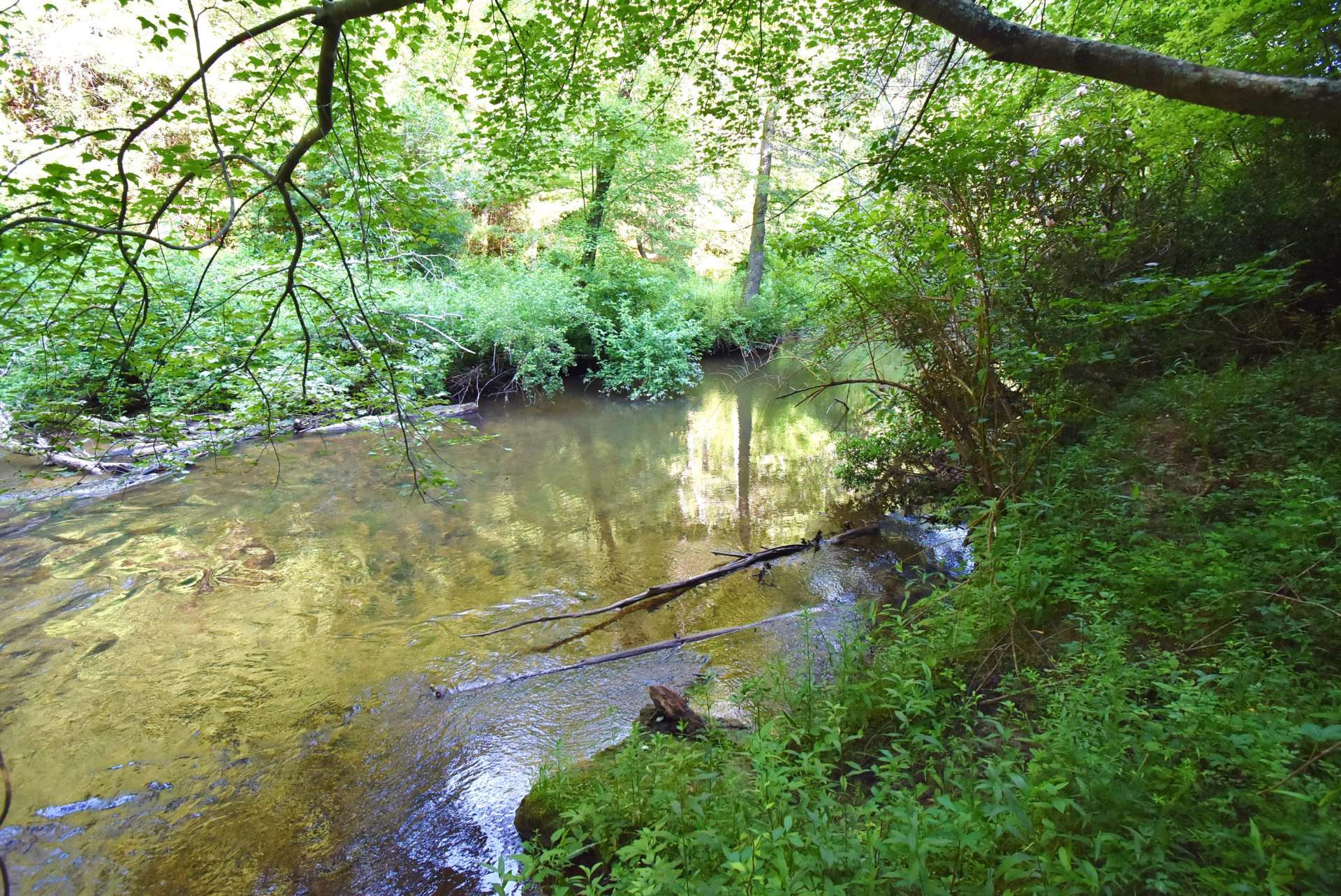 ...Along the banks of Brush Creek that flows along the boundary of the property for those who are looking for a hunting and fishing retreat.