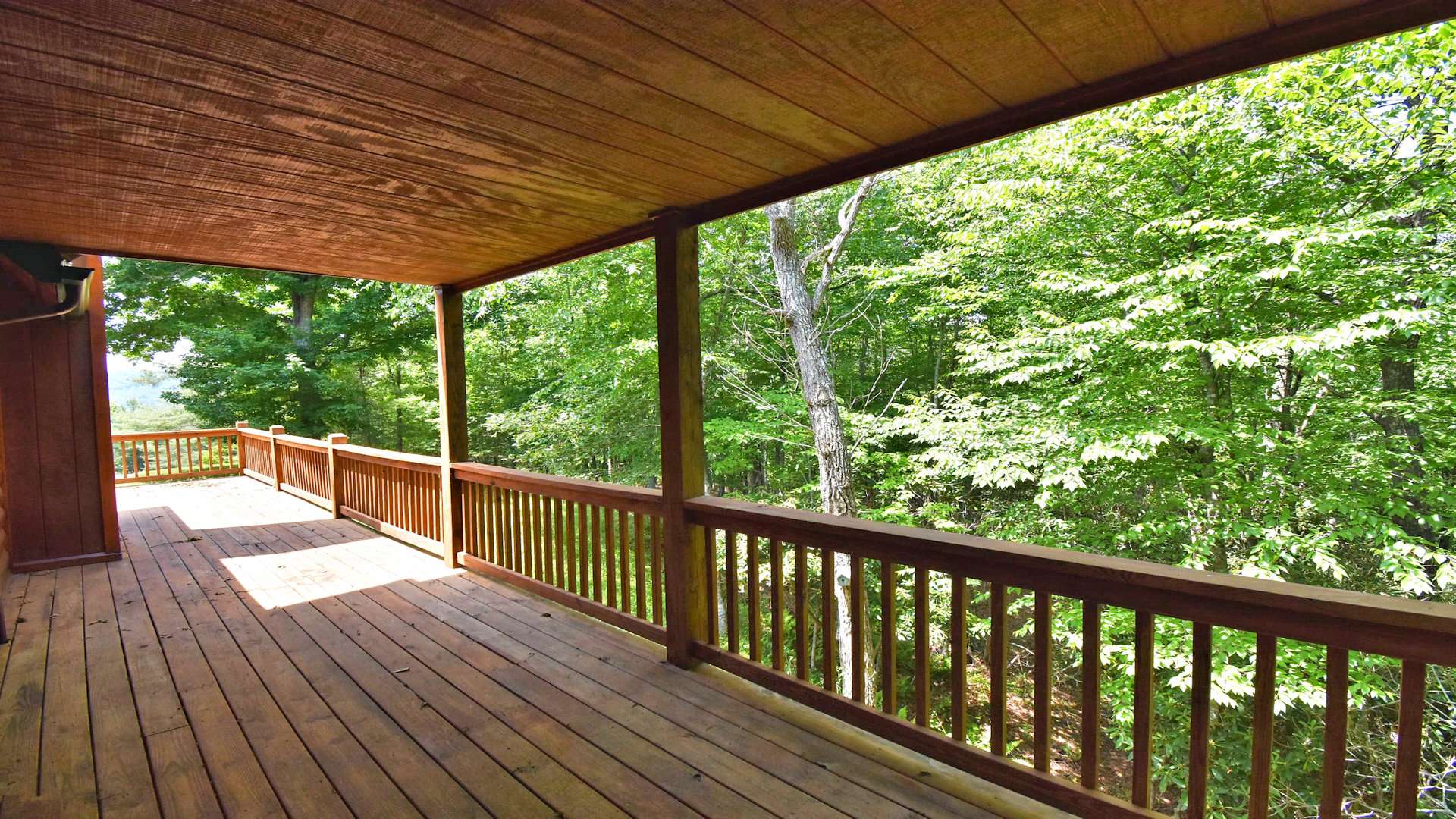 The covered front porch wraps around to the open side deck.  Plenty of room for outdoor entertaining.
