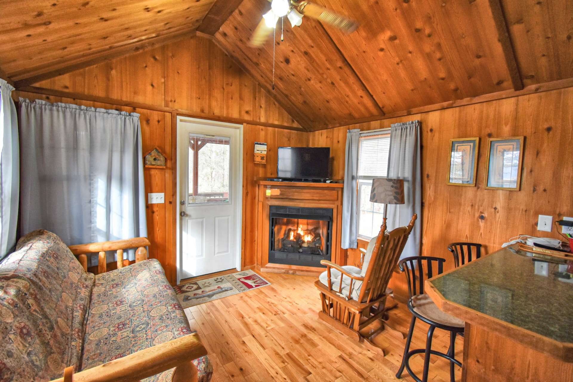 Each cabin features wood floors, gas log fireplace, bath, bedroom and sleeping loft and will be conveyed fully furnished.