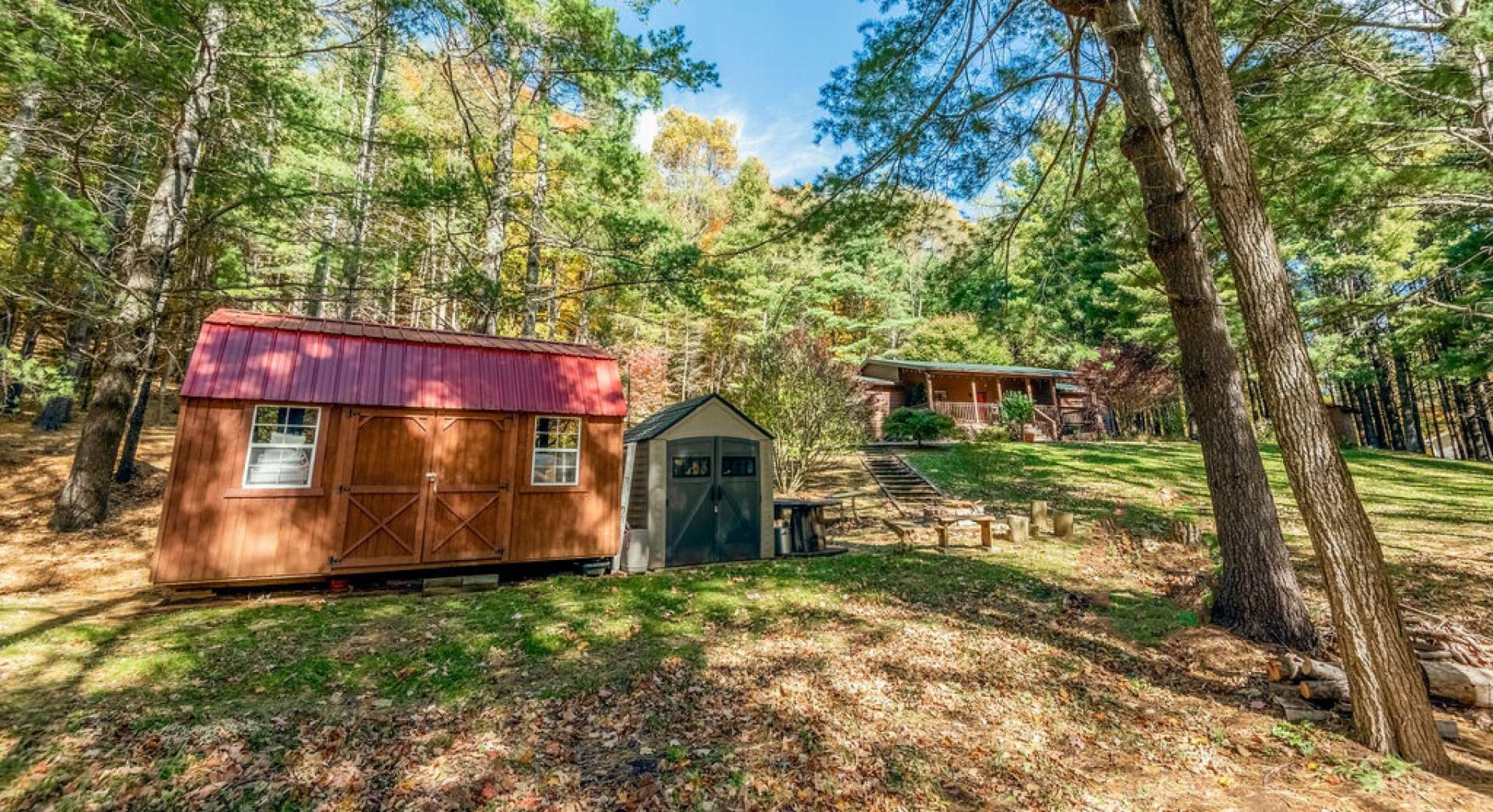 Or, you might decide to spend time around the firepit making spores and creating mountain memories. The outbuildings provide storage for lawn and garden equipment.