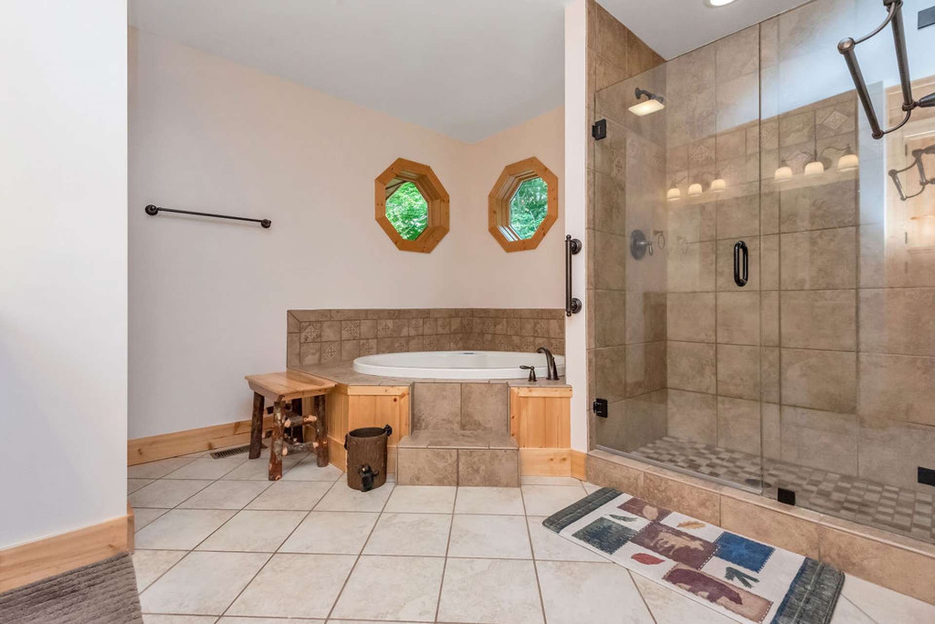 Master bath features heated tile flooring.