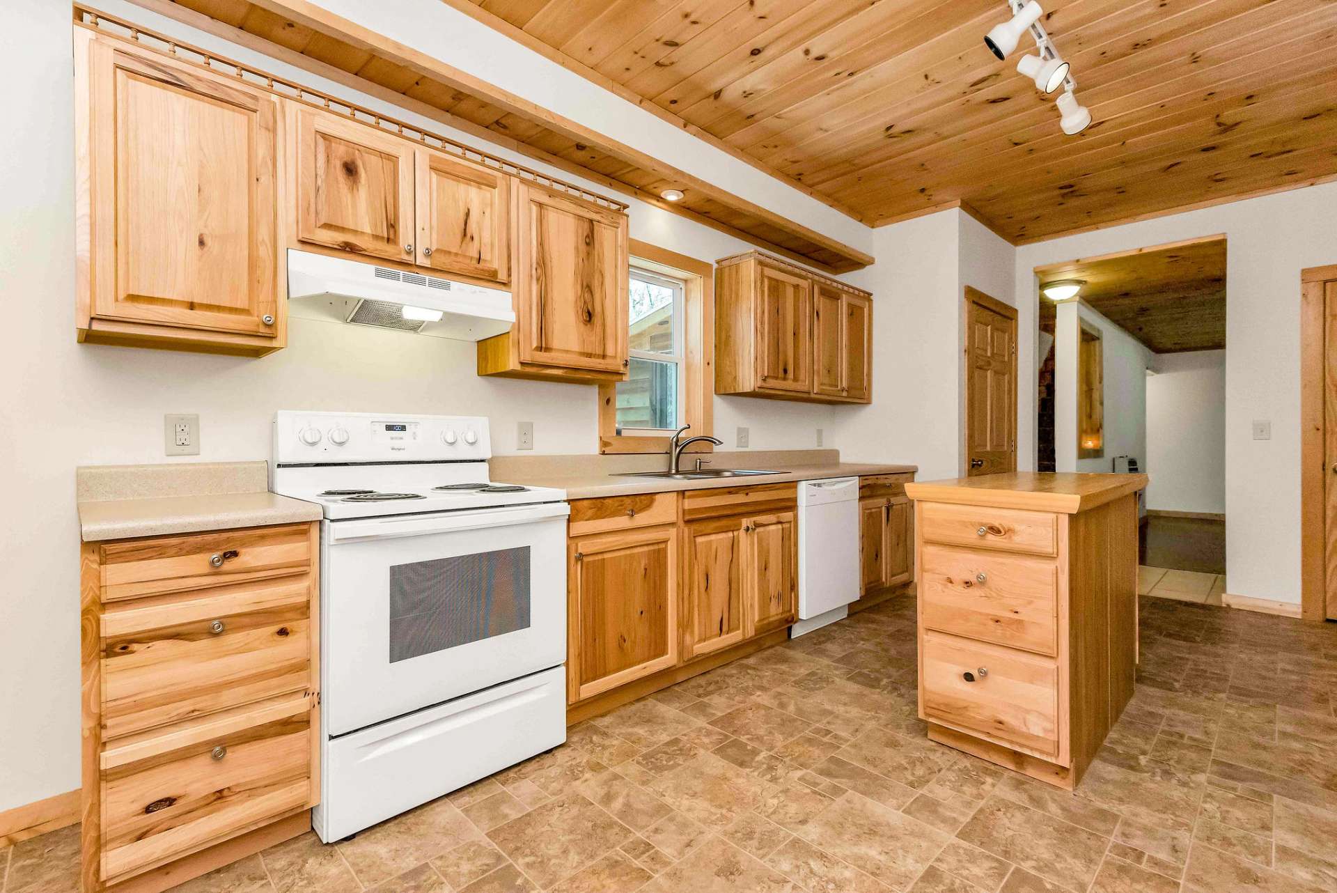 Kitchen and dining room are combined.