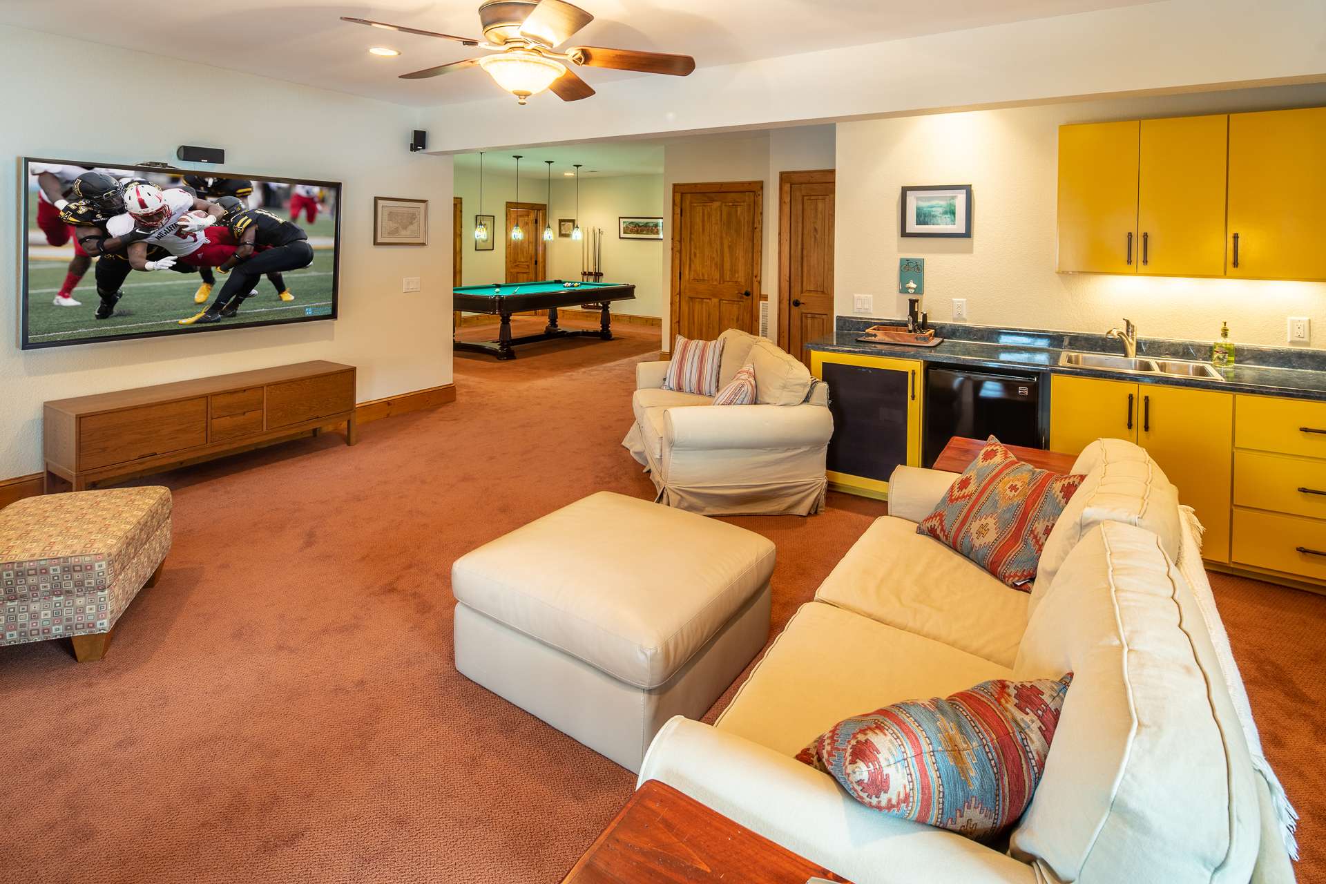 Lower level offers family-sized recreation room providing a great place to watch the big game or a good movie.