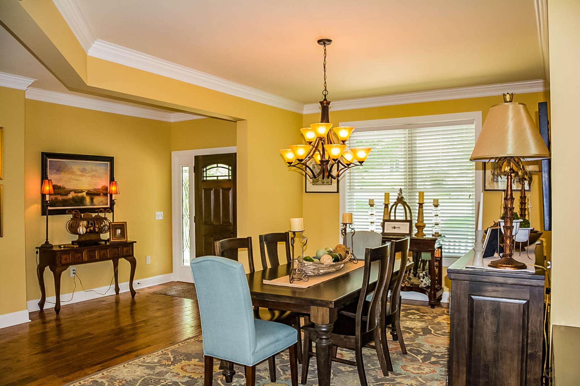 Your dinner guests will feel like royalty in this beautiful formal dining area.