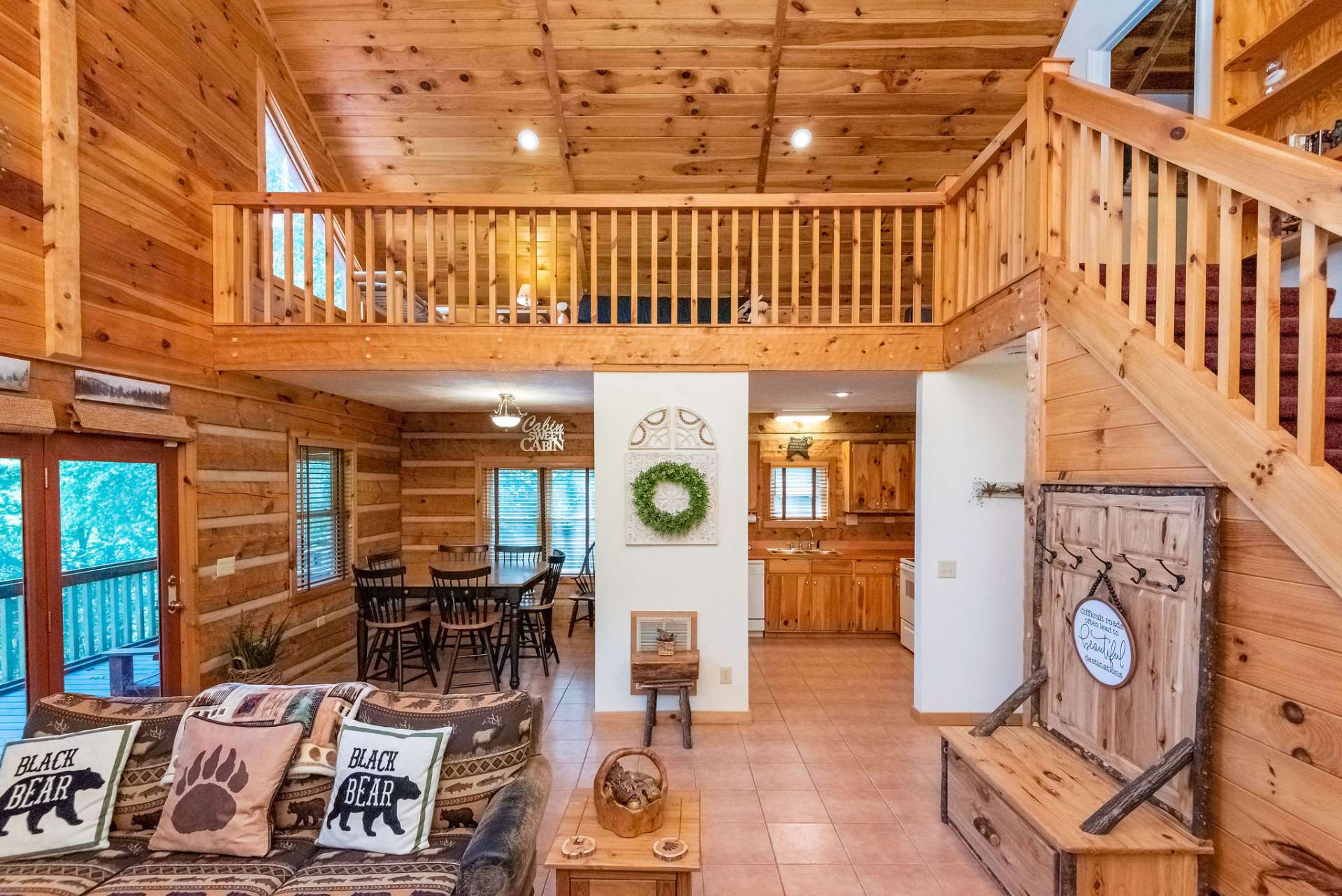 Walk into the great room with living, dining, and kitchen all open to enjoy time together in the mountains.