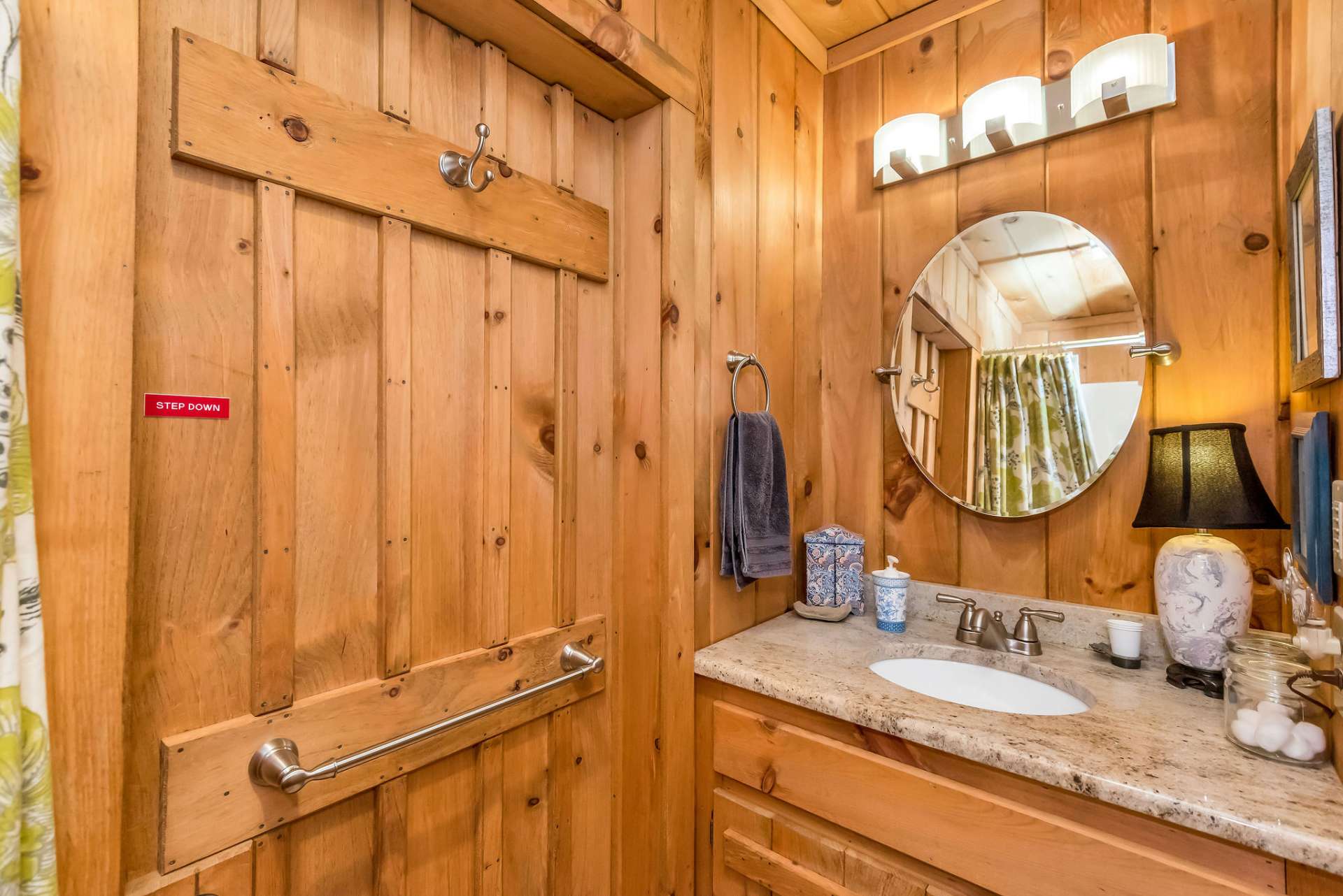 This cabin features granite counter-tops throughout all bathrooms.