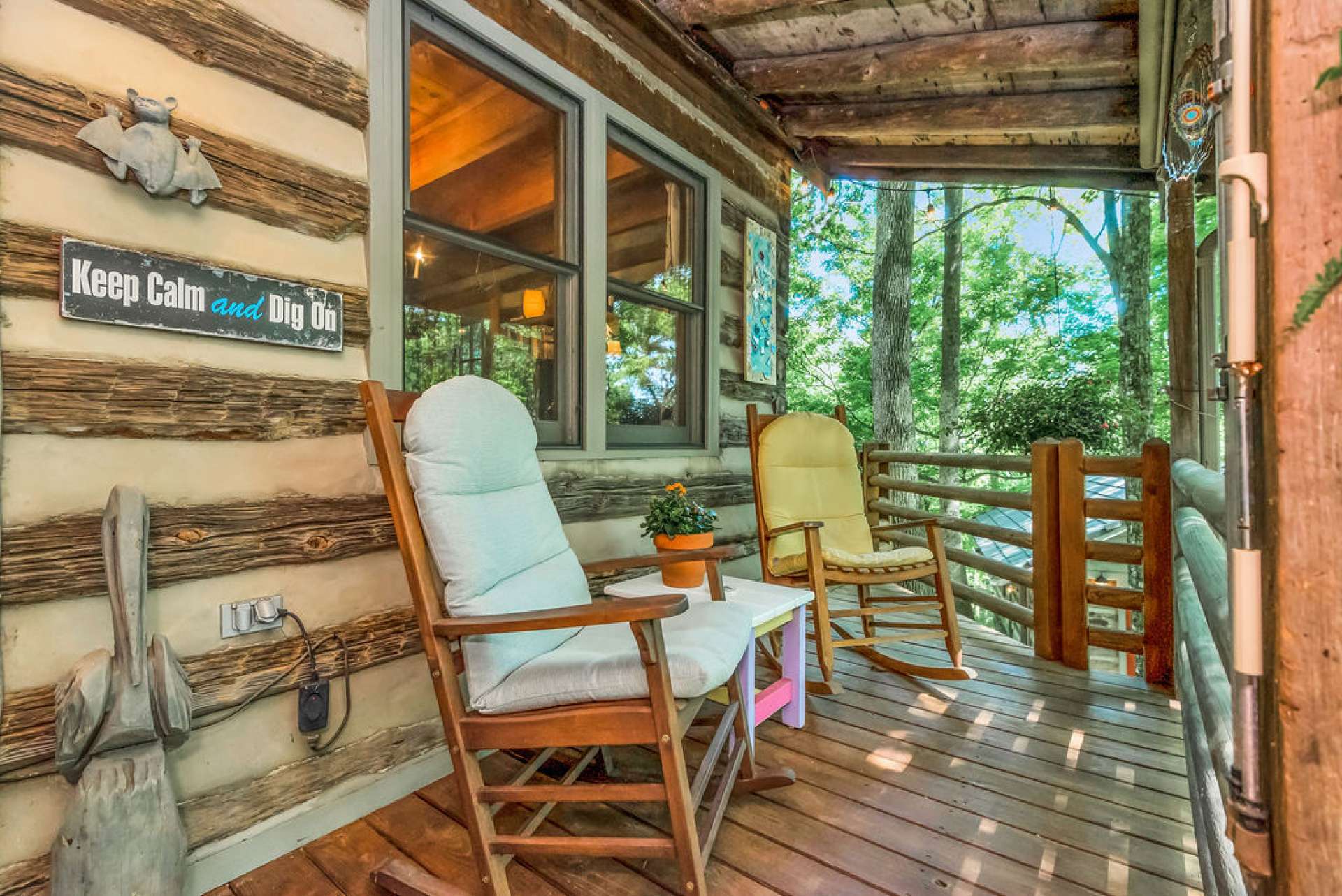 Enjoy  covered front porch rocking with the gentle mountain breezes.