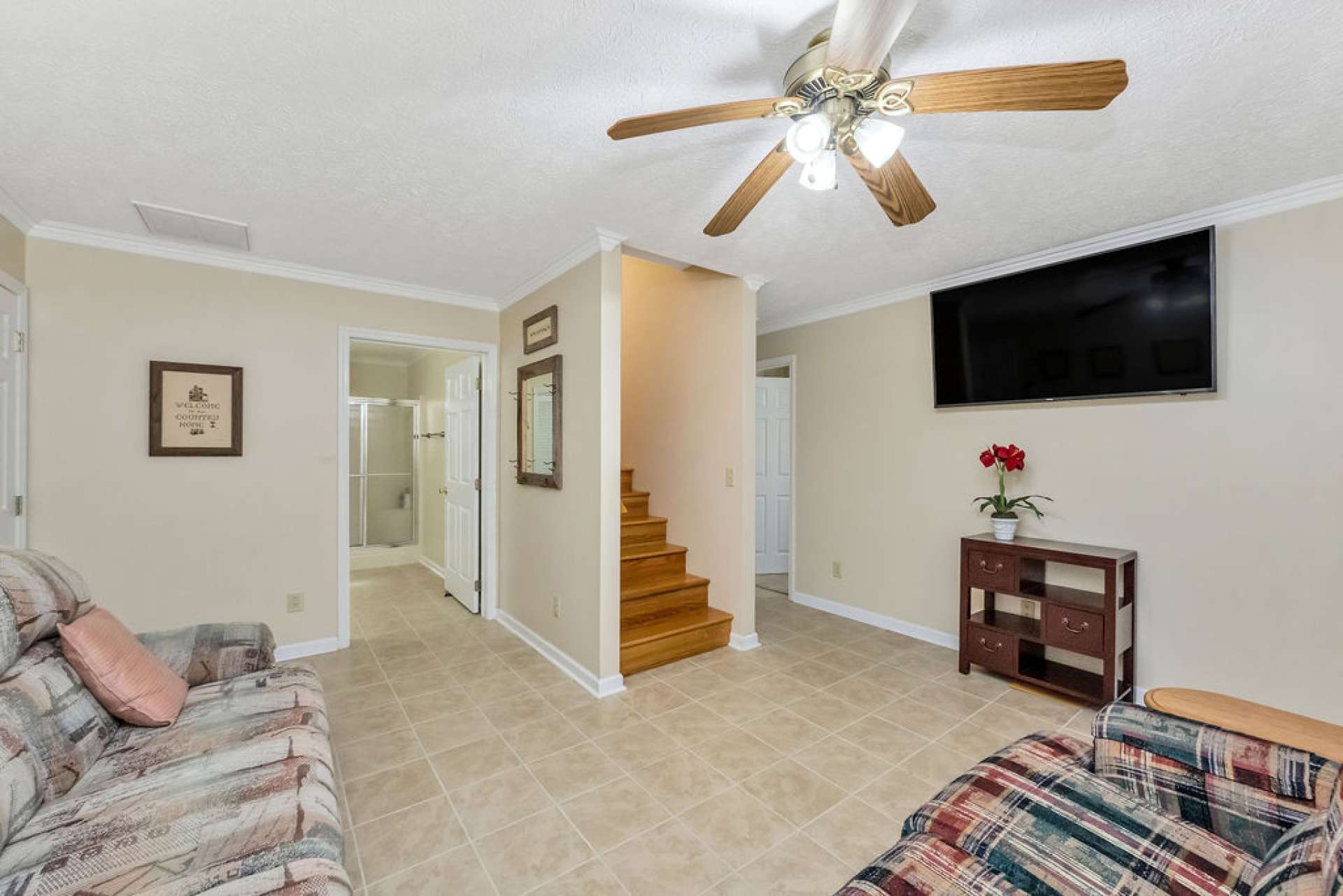 Your guests can enjoy a space to unwind and watch TV before going to bed.