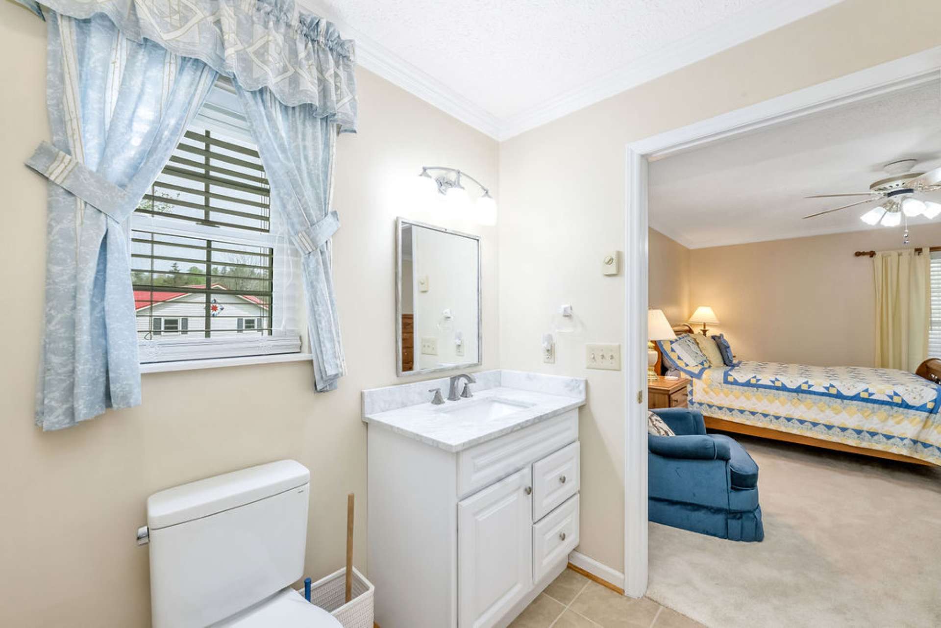 The bathroom features a recently updated vanity, adding a fresh, modern touch.