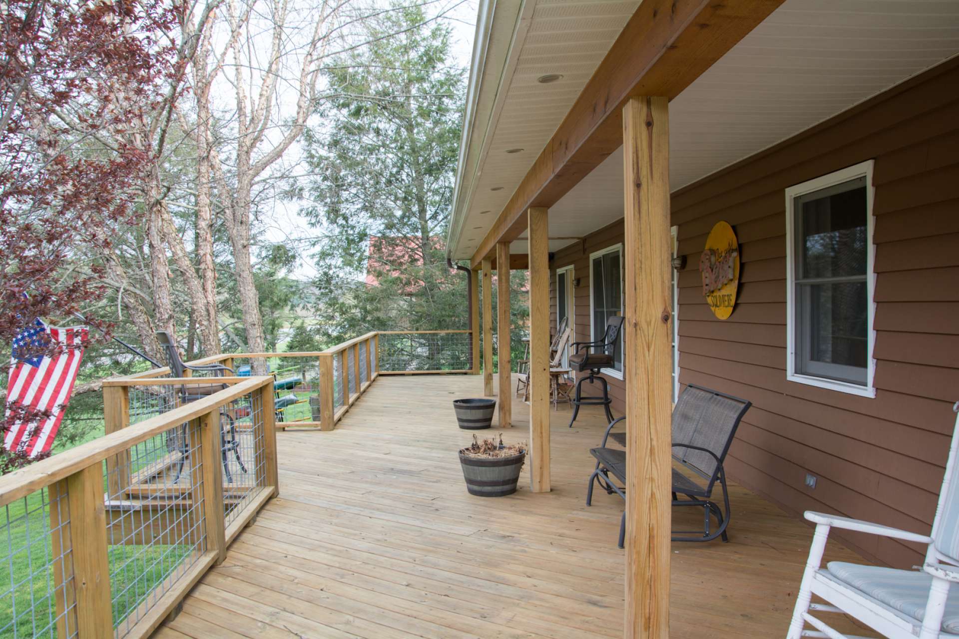 During the warmer months, the open back deck expands the living and dining space.