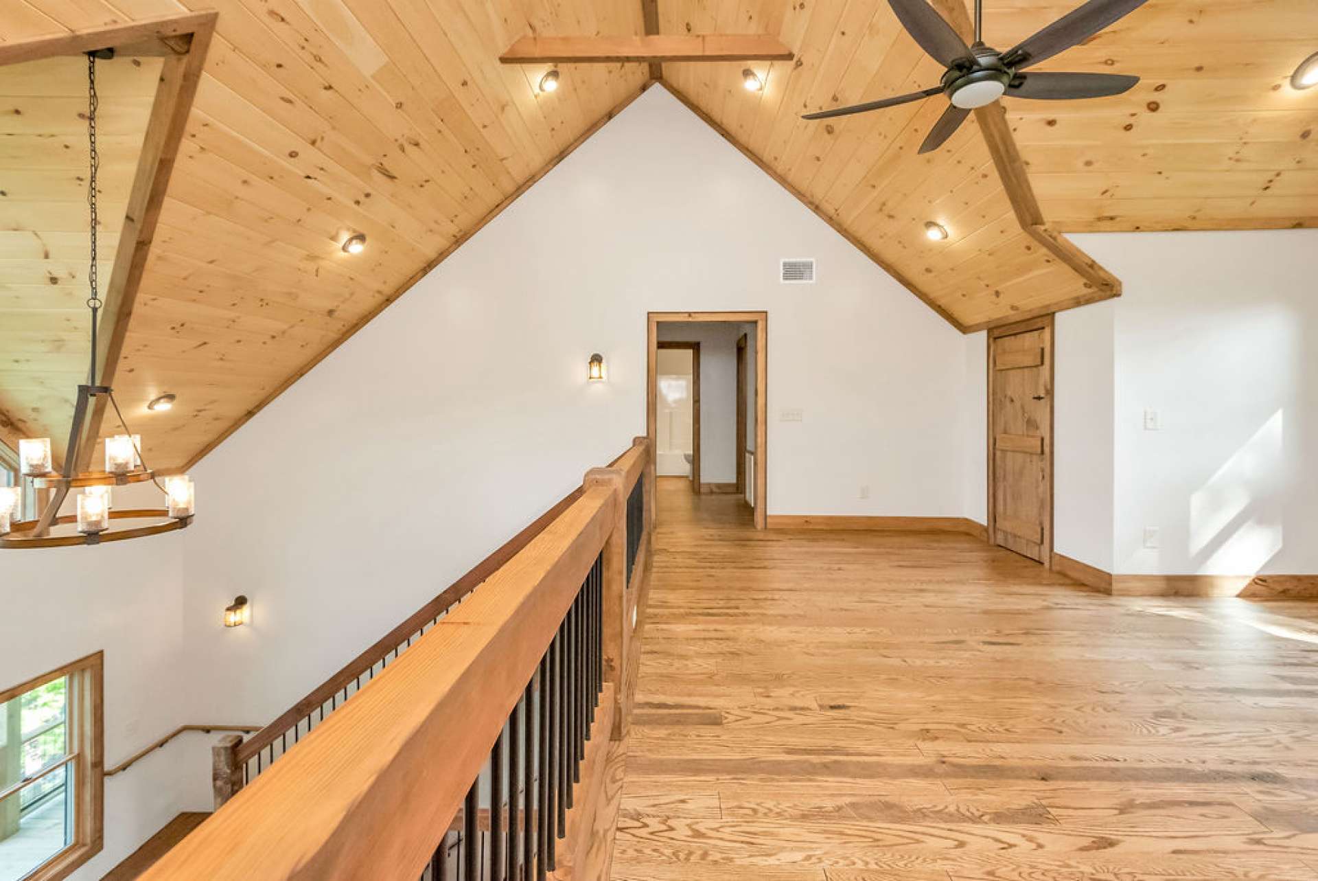 Unique architectural lines in the ceiling add to the rustic elegance.