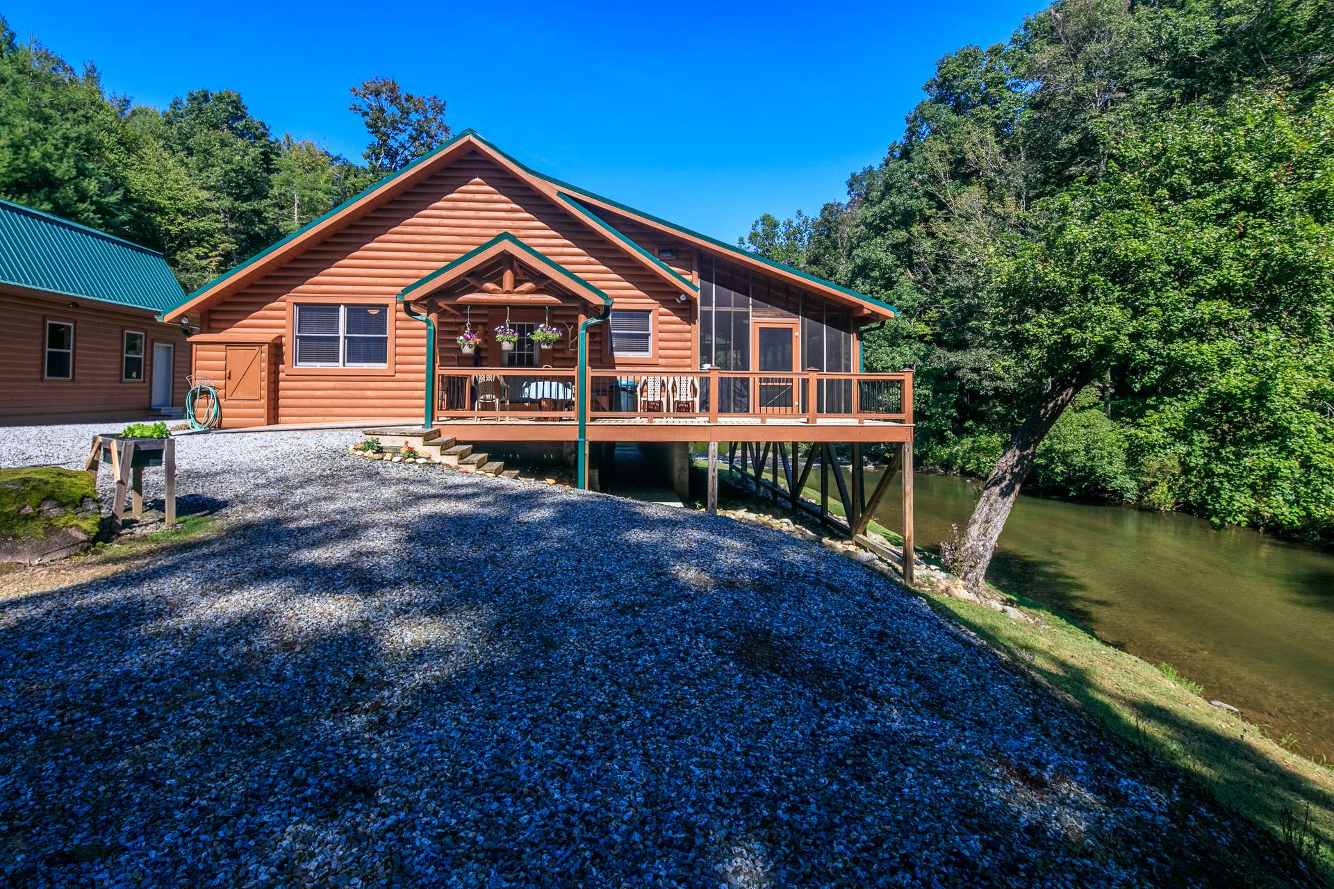 The cabin is perfectly situated just above the creek.