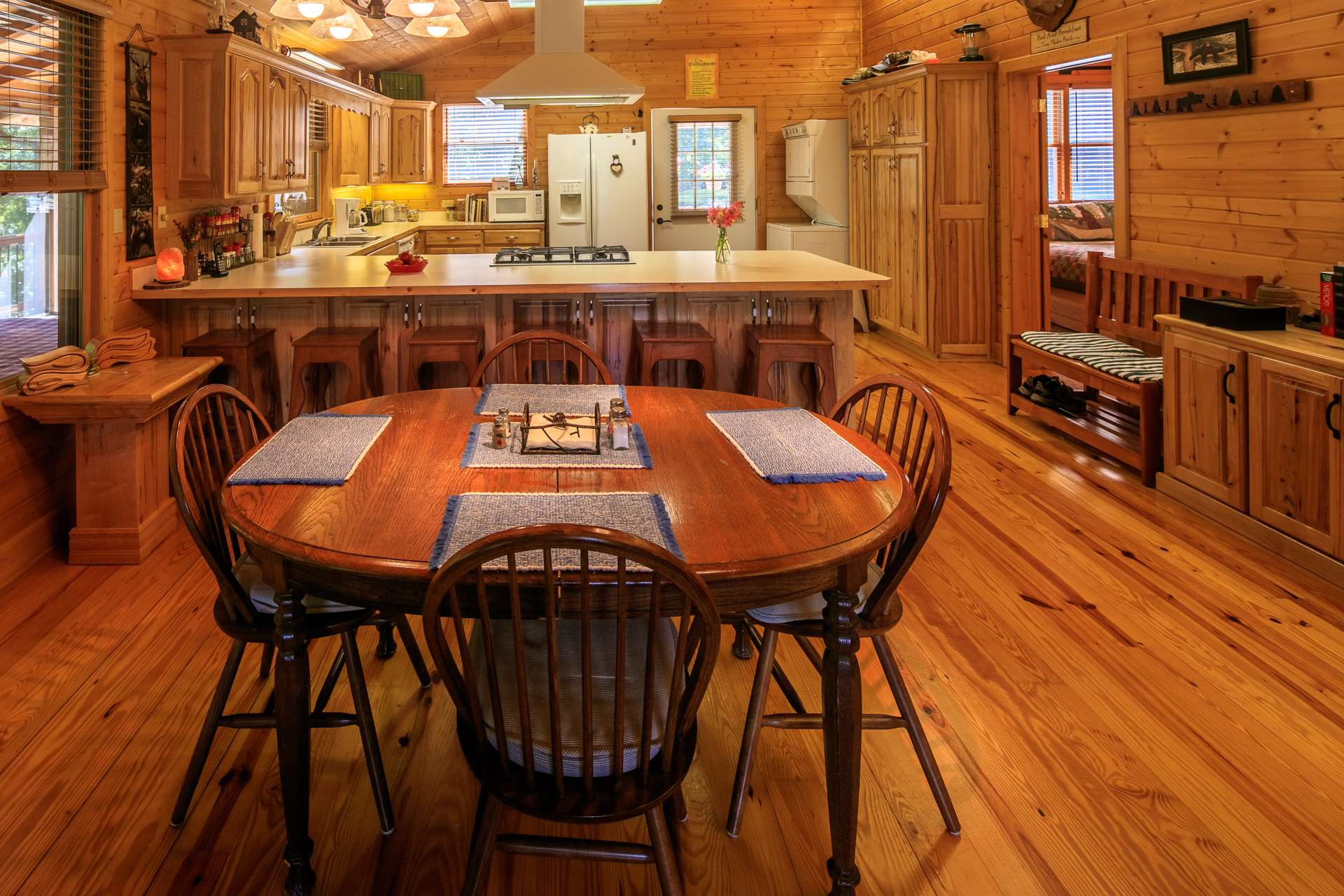Notice the wood floors that run throughout the cabin.