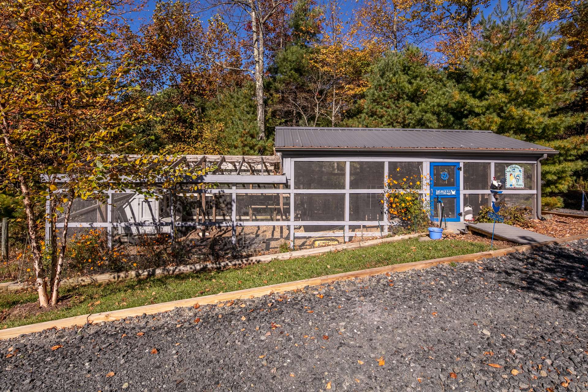 In addition to the mountain top train and village,  this rare and unique property also includes a mini farm with this huge chicken pen with two coops.  Now this is not your ordinary chicken coop. This one is equipped with power, water and automatic opening door that opens when the sun comes up.