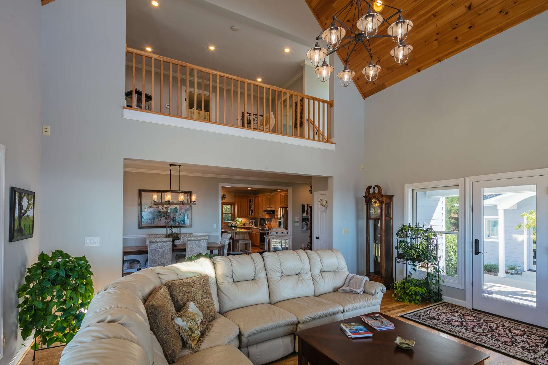 An open floor plan includes the living area and dining area that is open to the kitchen.