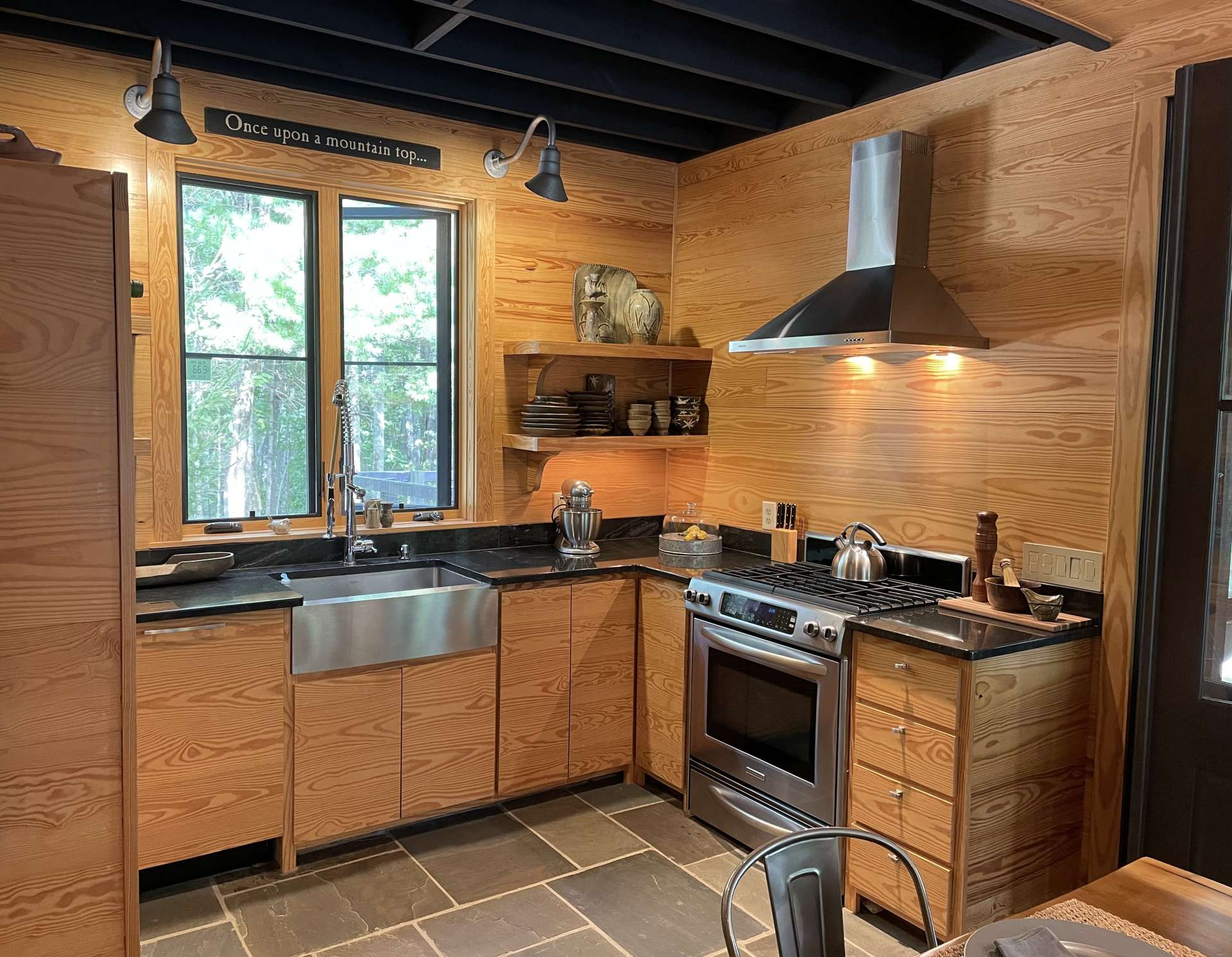 Kitchen with stainless appliances.