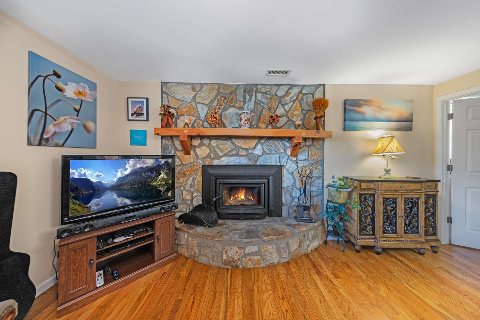 Lower level family room with fireplace