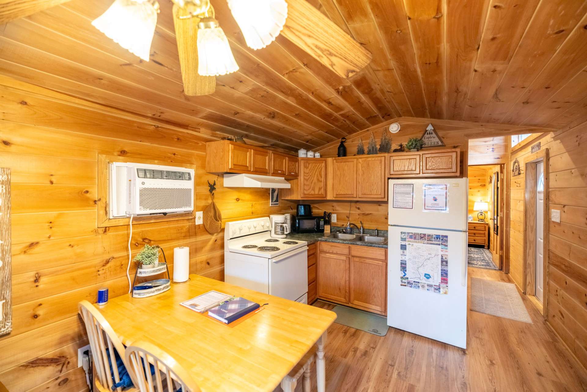 Your dining area has seating for four and you have plenty of deck space to add additional seating