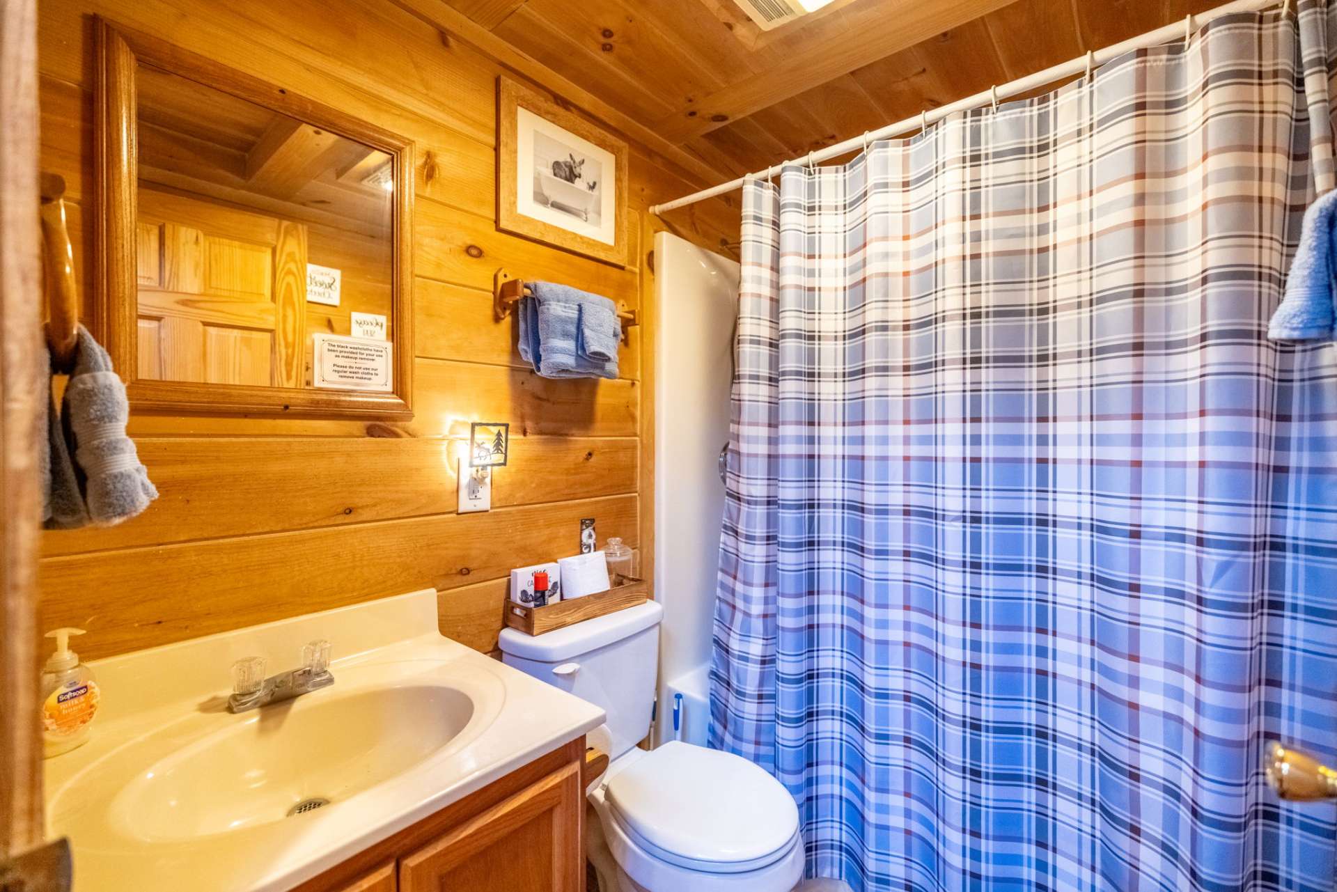 Each cabin features a full bath